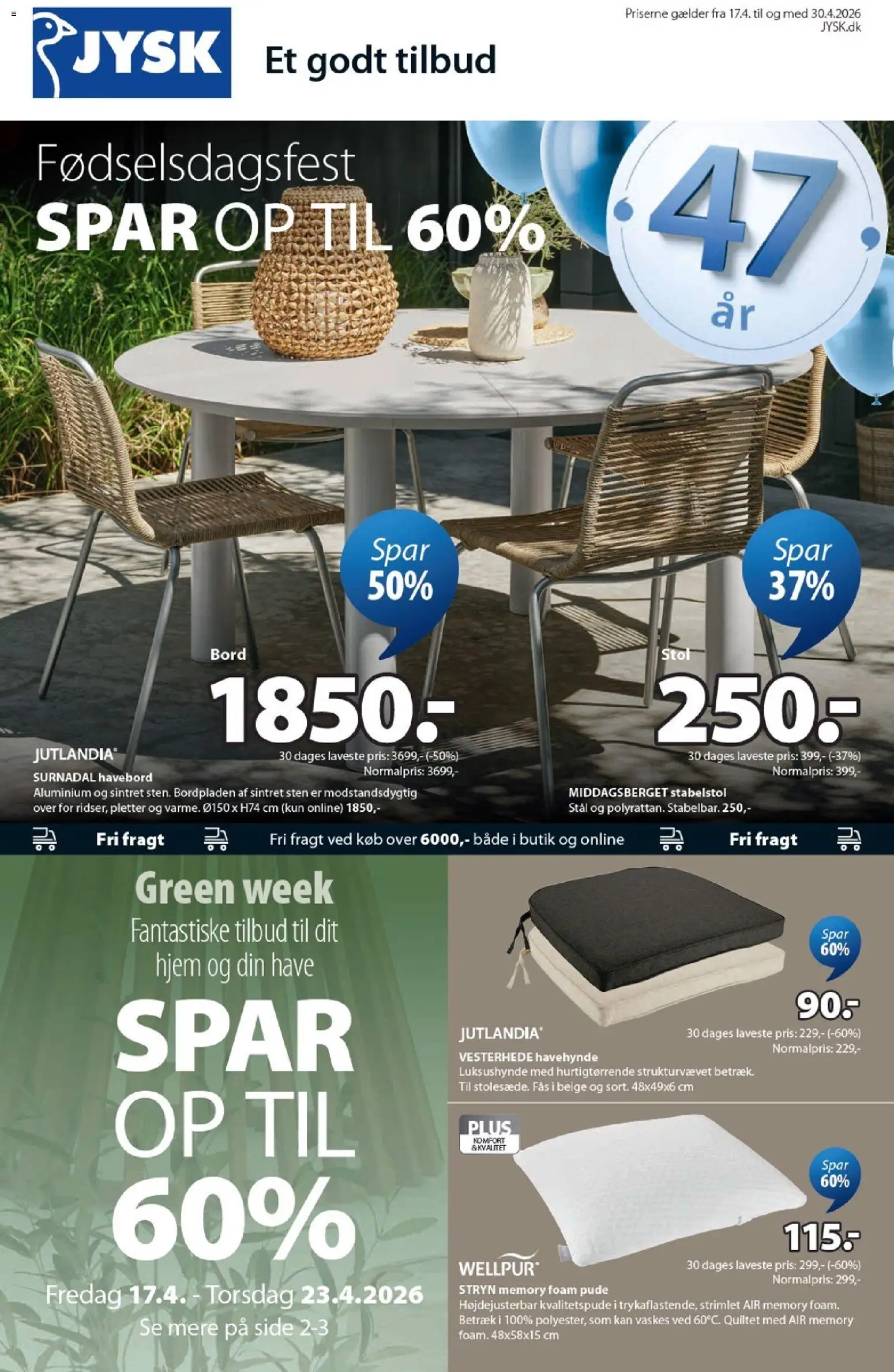 JYSK tilbudsavis – gyldig fra 17.04.2026 | Side: 1 | Produkter: Bord, Stol, Havehynde, Søm