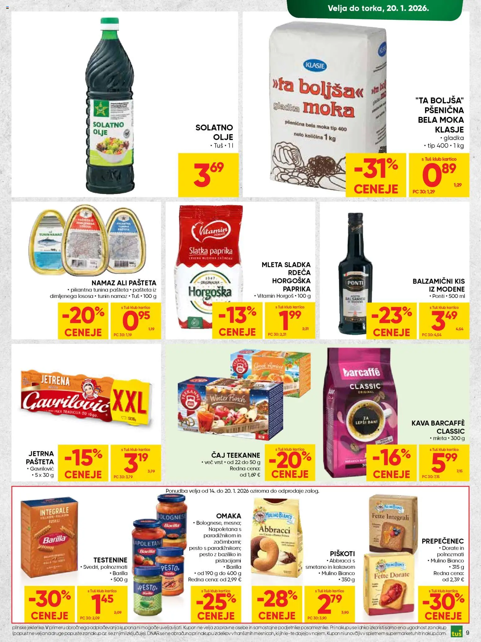 Novi Tuš katalog ponudbe – veljaven od 07.01.2026 | Stran: 9 | Izdelki: Pašteta, Kis, Pesto, Omaka