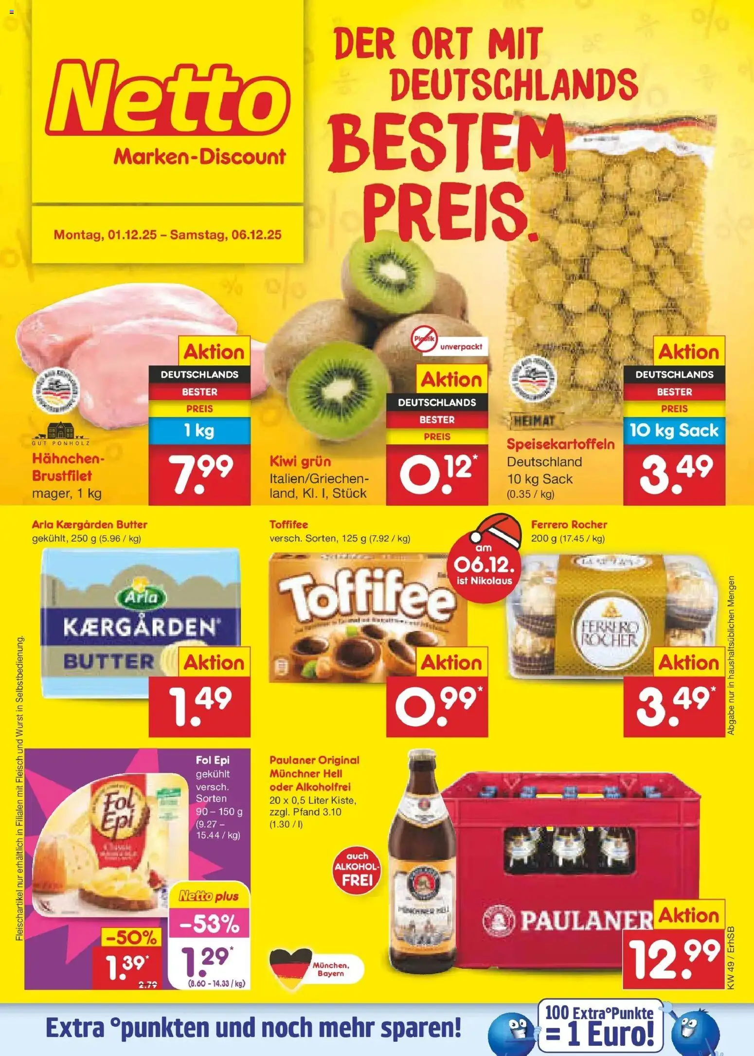 Netto Marken-Discount prospekt München	 – gültig ab 01.12.2025 | Seite: 1 | Produkte: Butter, Wurst, Fleisch, Paulaner