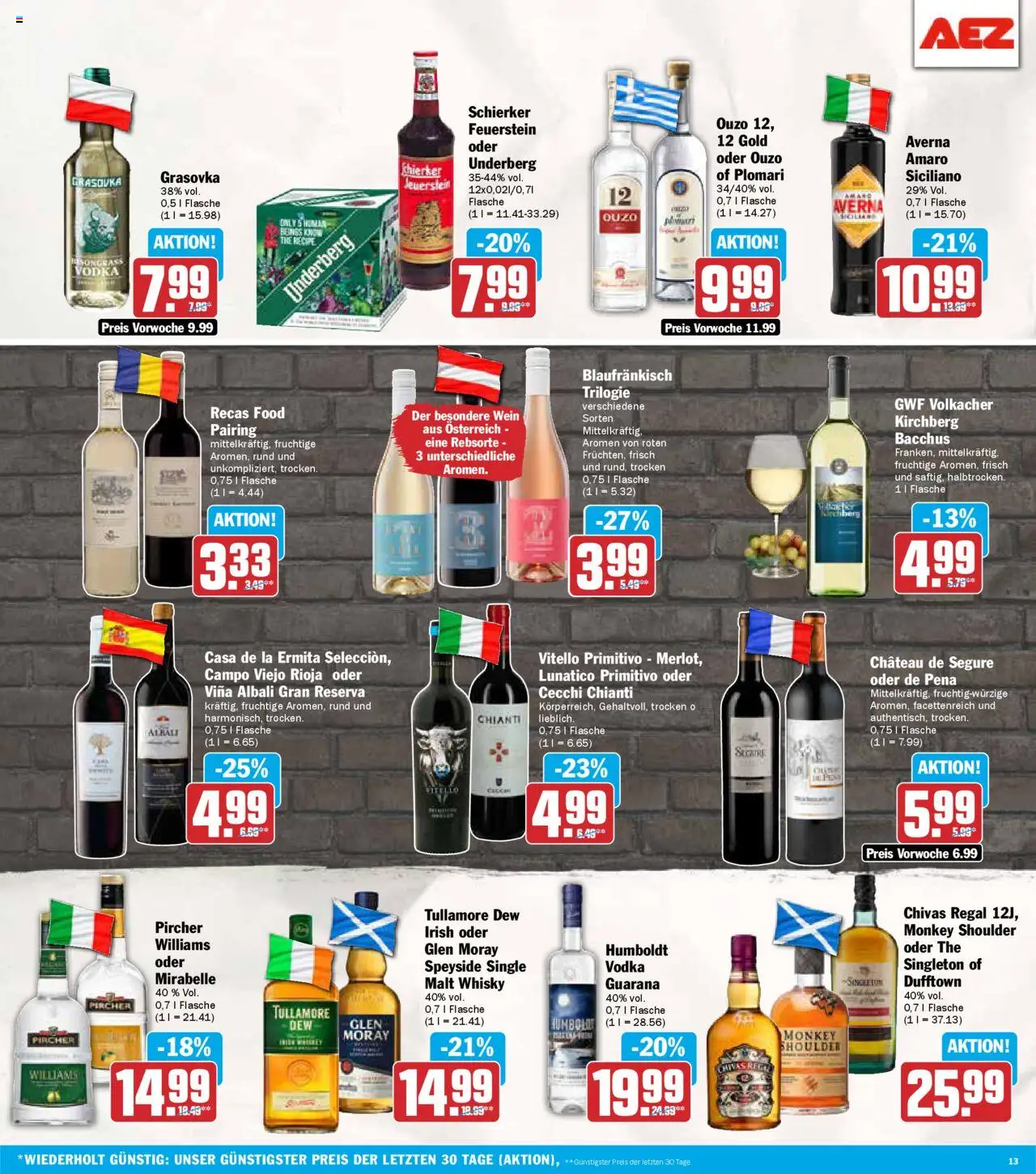 AEZ Prospekt 	 – gültig ab 13.10.2025 | Seite: 13 | Produkte: Whisky, Ouzo, Wein, Underberg