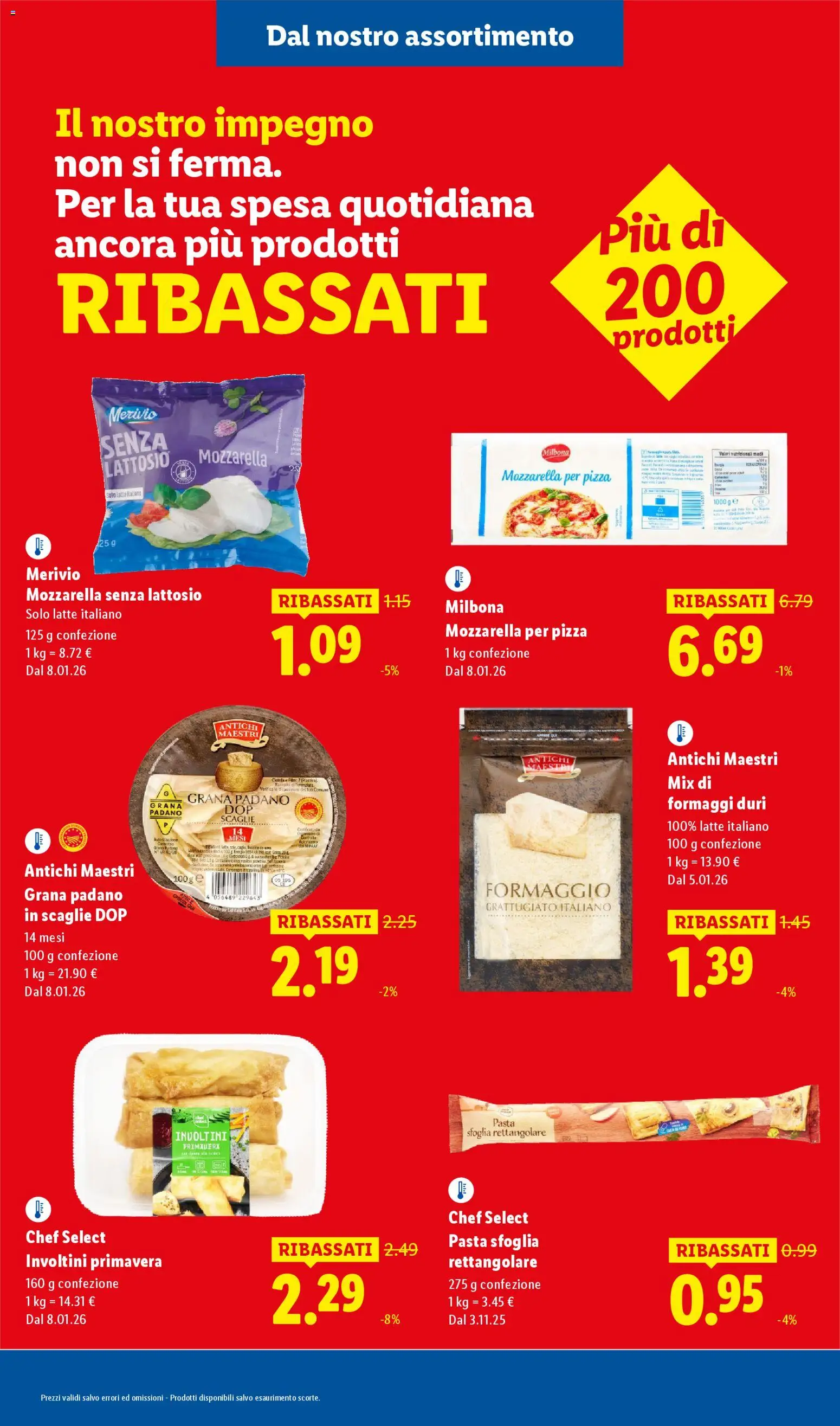 Volantino Lidl del 08.01.2026 | Pagina: 15 | Prodotti: Mozzarella senza lattosio, Pasta sfoglia, Formaggio, Pasta