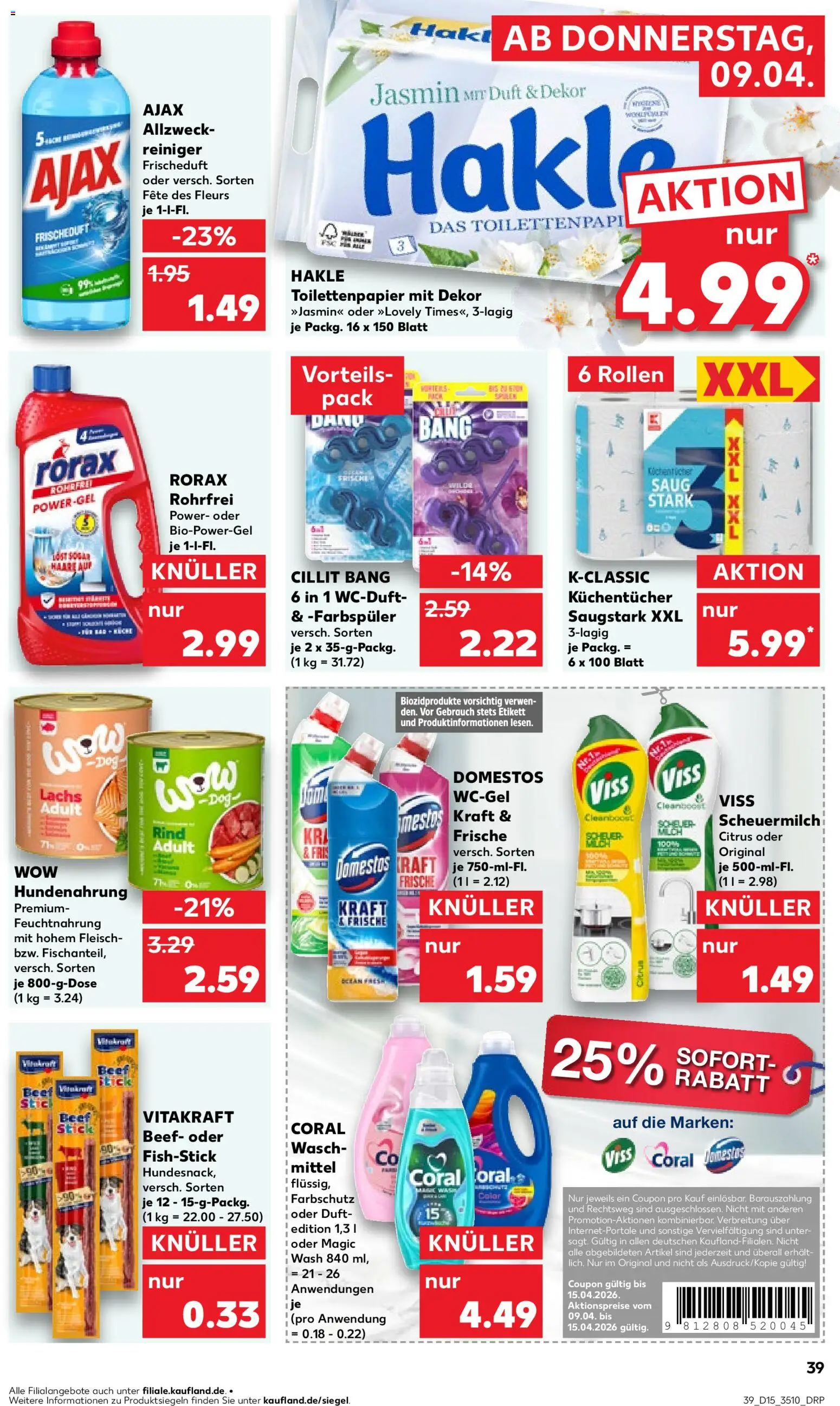 Kaufland Prospekt Zeitz	 – gültig ab 09.04.2026 | Seite: 39 | Produkte: Coral, Coral waschmittel, Lachs, Toilettenpapier