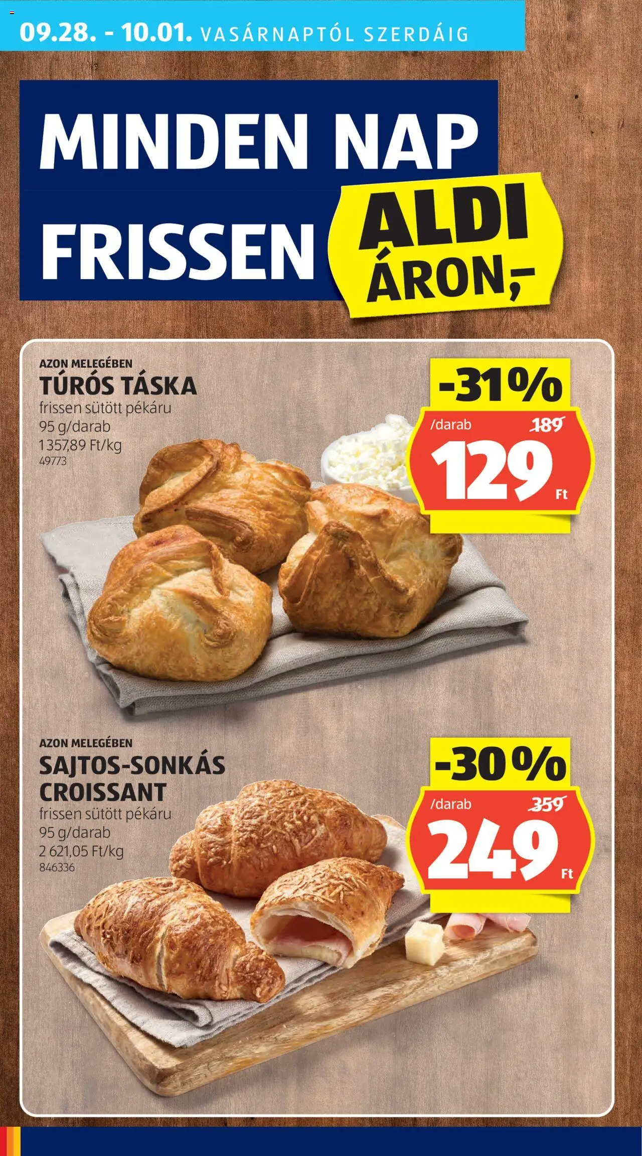 Aldi akciós ujság - amely érvényes a következő dátumtól: 25.09.2025 | Oldal: 36 | Termékek: Croissant, Túrós táska, Táska
