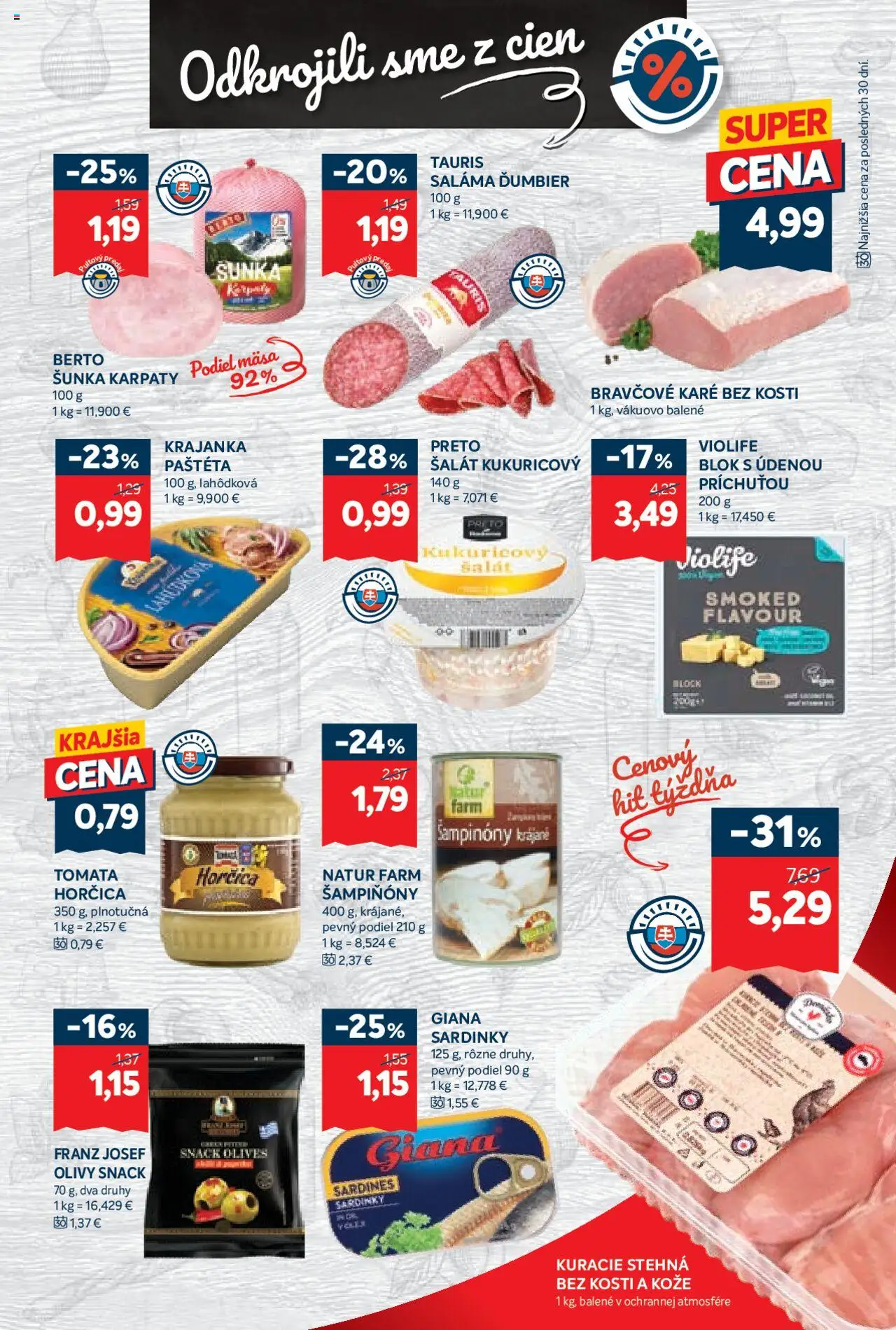 Nové Kraj akcie – leták je platný od 18.09.2025 | Strana: 9 | Produkty: Sardinky, Šunka, Kuracie stehná, Bravčové karé