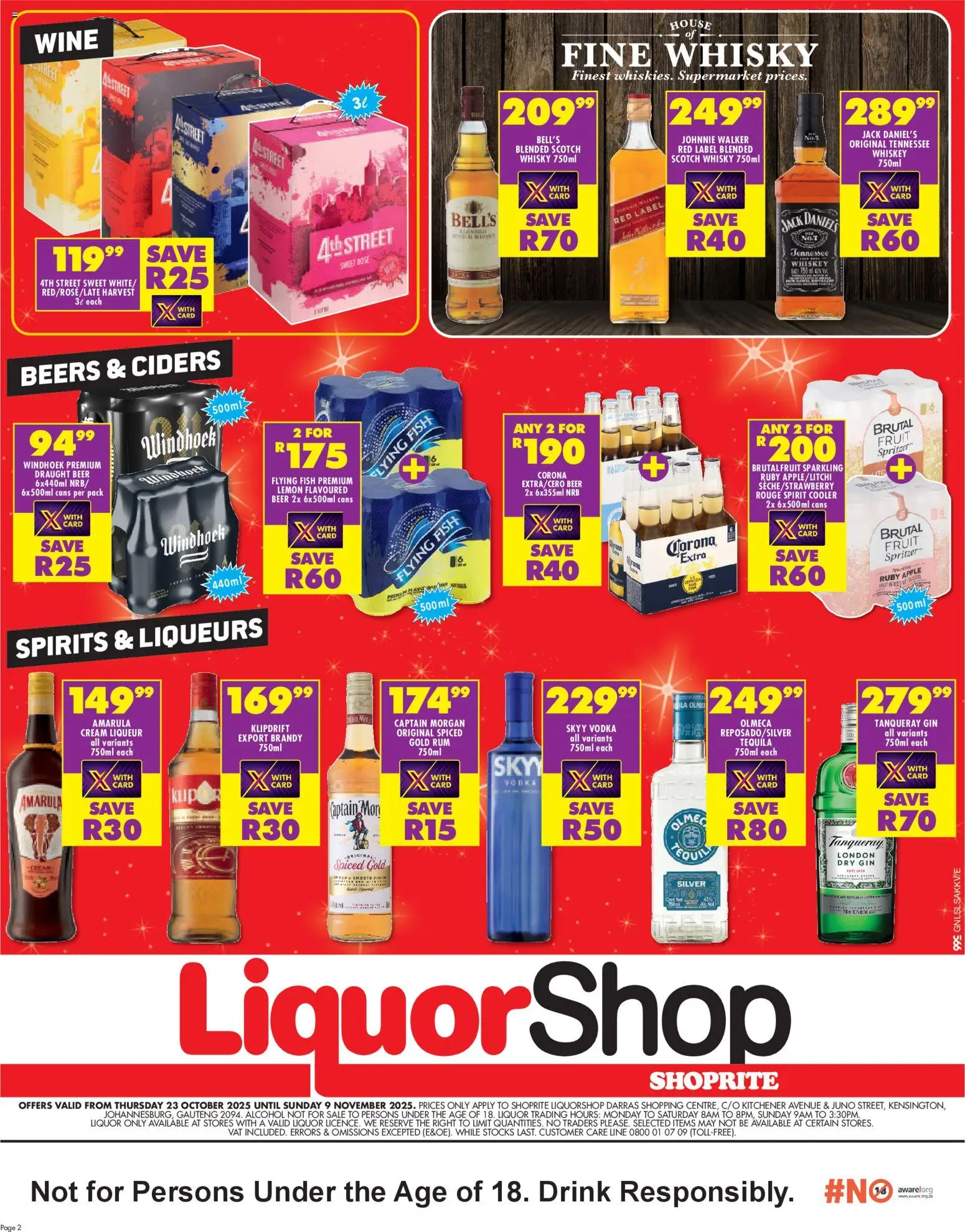 New Shoprite catalogue – valid from 23.10.2025 | Page: 2 | Products: Wine, Gin, Cream, Lemon