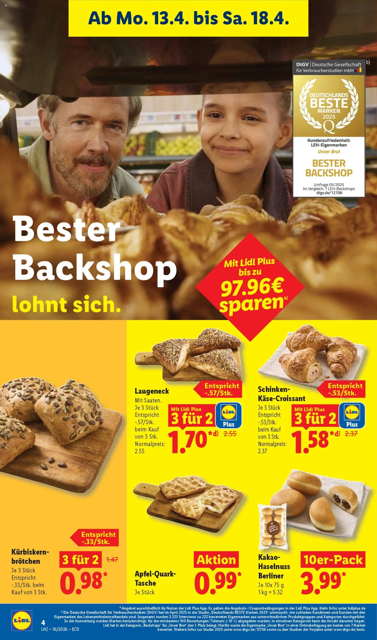 Lidl Prospekt – gültig ab 13.04.2026 | Seite: 10 | Produkte: Berliner, Tasche, Brot, Schinken