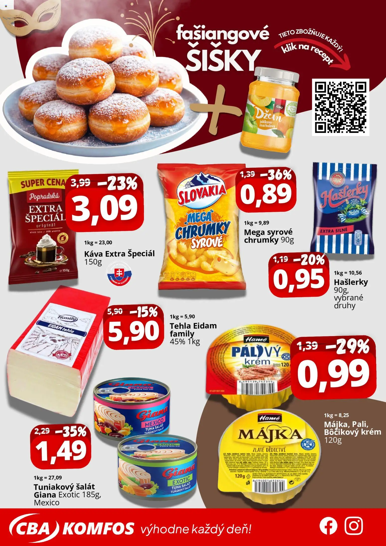 Nové CBA Komfos akcie – leták je platný od 20.02.2026 | Strana: 2 | Produkty: Káva, Eidam, Šišky, Šalát