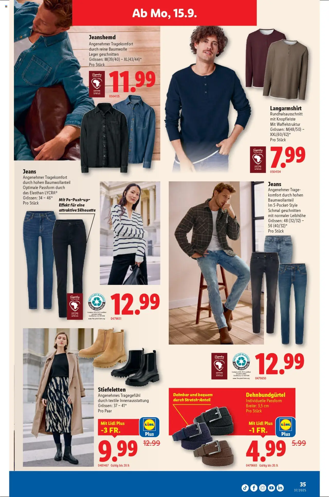 Lidl Aktionen – gültig ab 11.09.2025 | Seite: 35 | Produkte: Jeanshemd, Jeans, Langarmshirt
