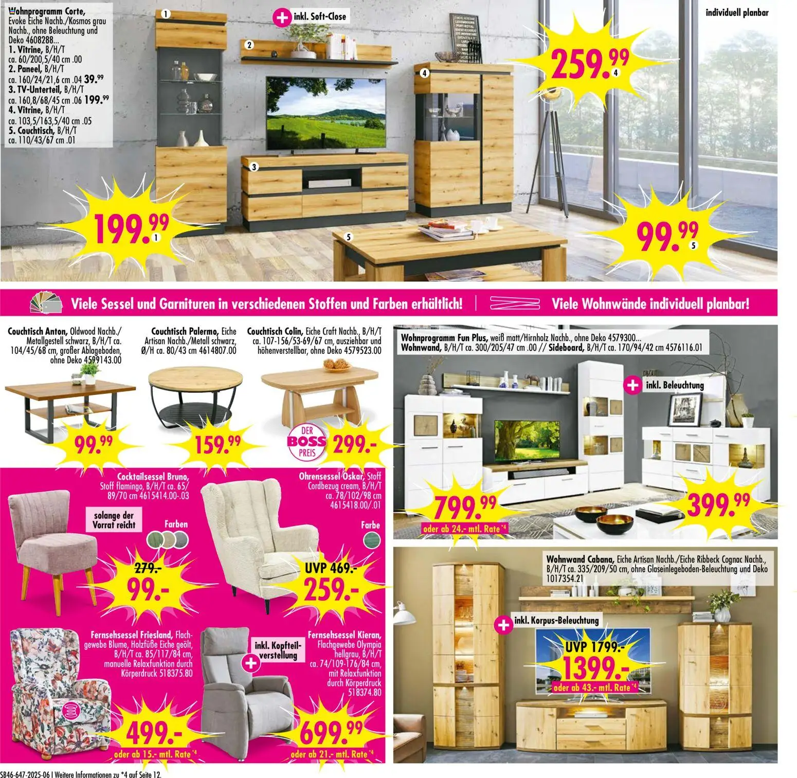 SB Möbel Boss Prospekt Neubrandenburg – gültig ab 08.11.2025 | Seite: 6 | Produkte: Fernsehsessel, Wohnwand, Sessel, Couchtisch