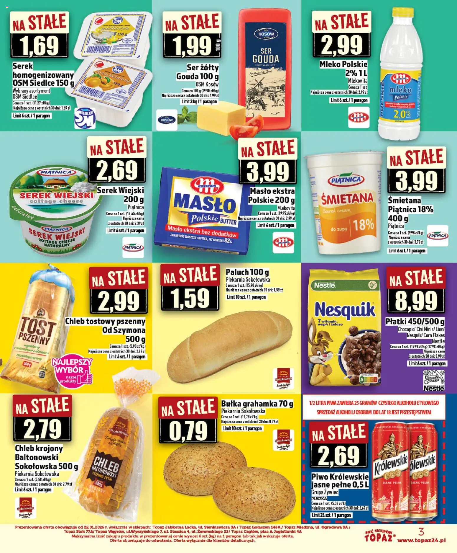 Topaz gazetka - Ceny małe na stałe od 26.03.2026 | Strona: 3 | Produkty: Serek, Piekarnia, Masło, Płatki