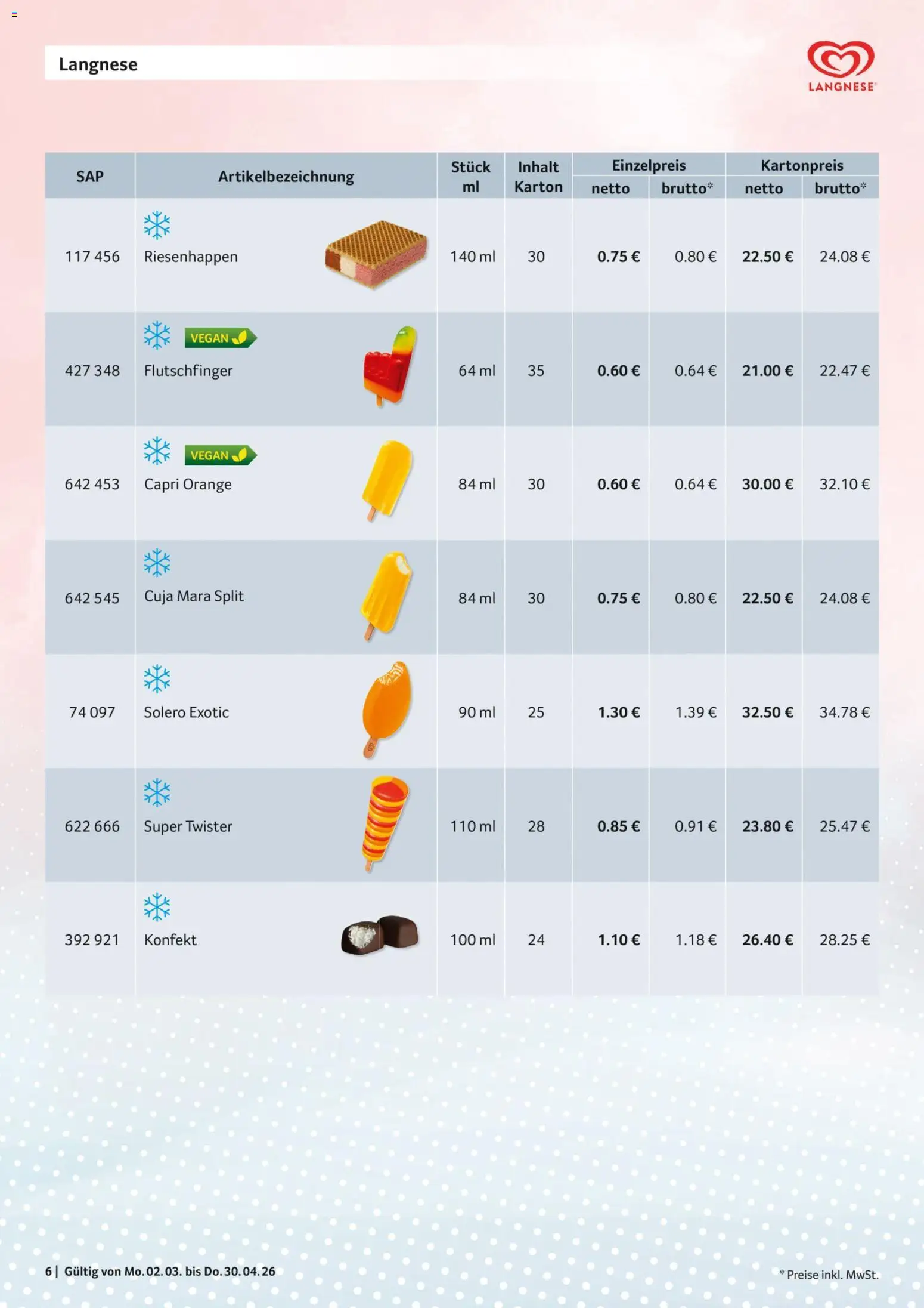 Selgros Sortiments-Katalog Impulseis – gültig ab 02.03.2026 | Seite: 6 | Produkte: Langnese