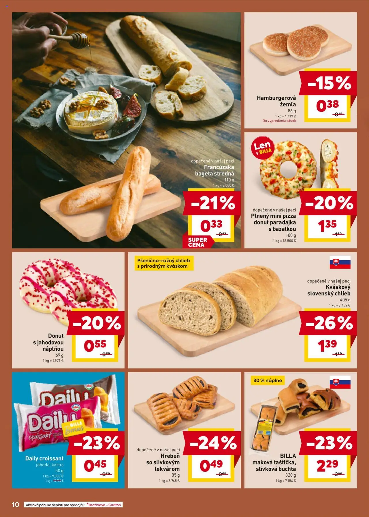 Billa leták │ platný od 16.07.2025 | Strana: 10 | Produkty: Chlieb, Pizza, Donut, Croissant