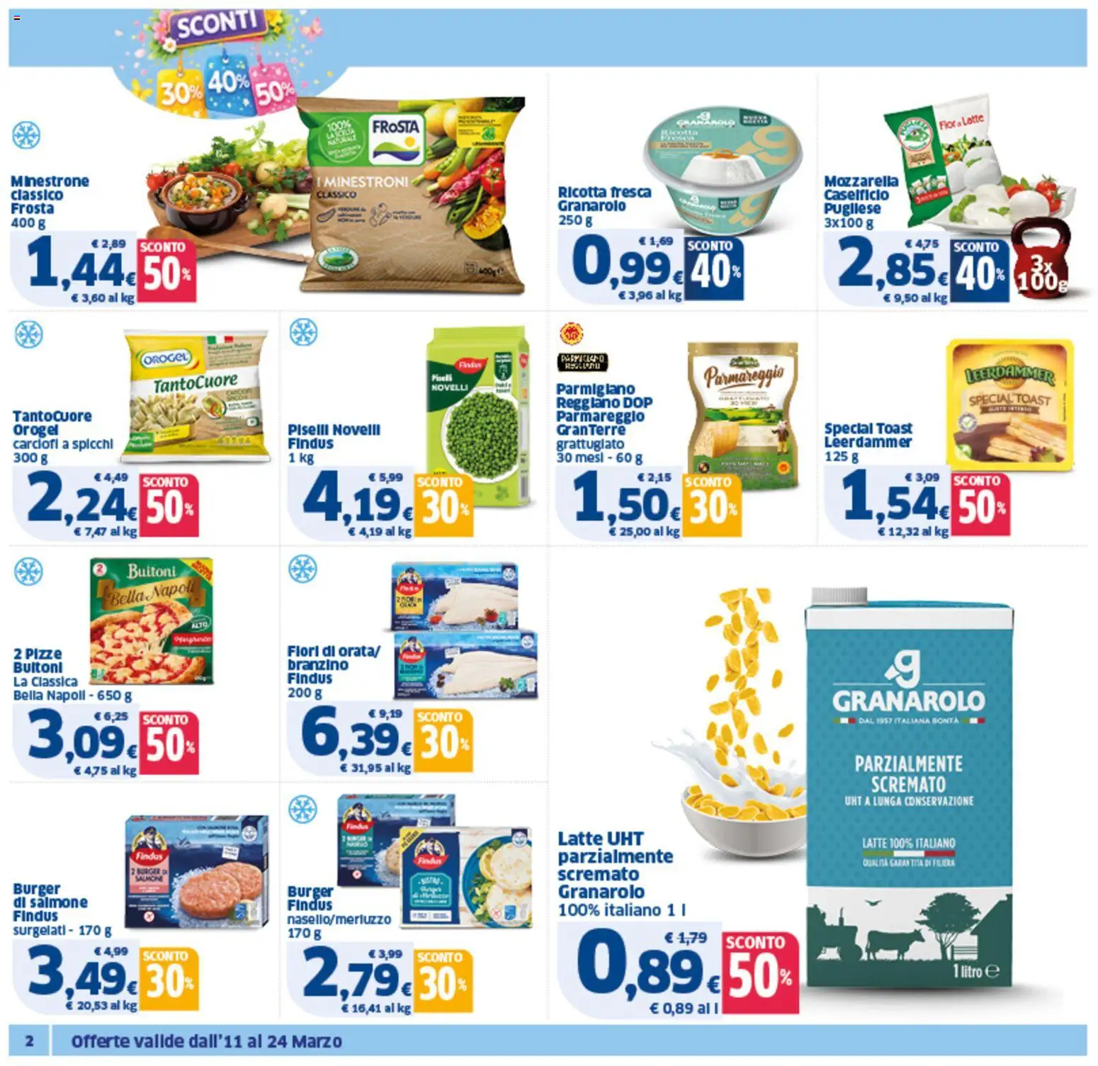 Volantino SIGMA del 11.03.2026 | Pagina: 2 | Prodotti: Minestrone, Latte, Piselli, Parmigiano