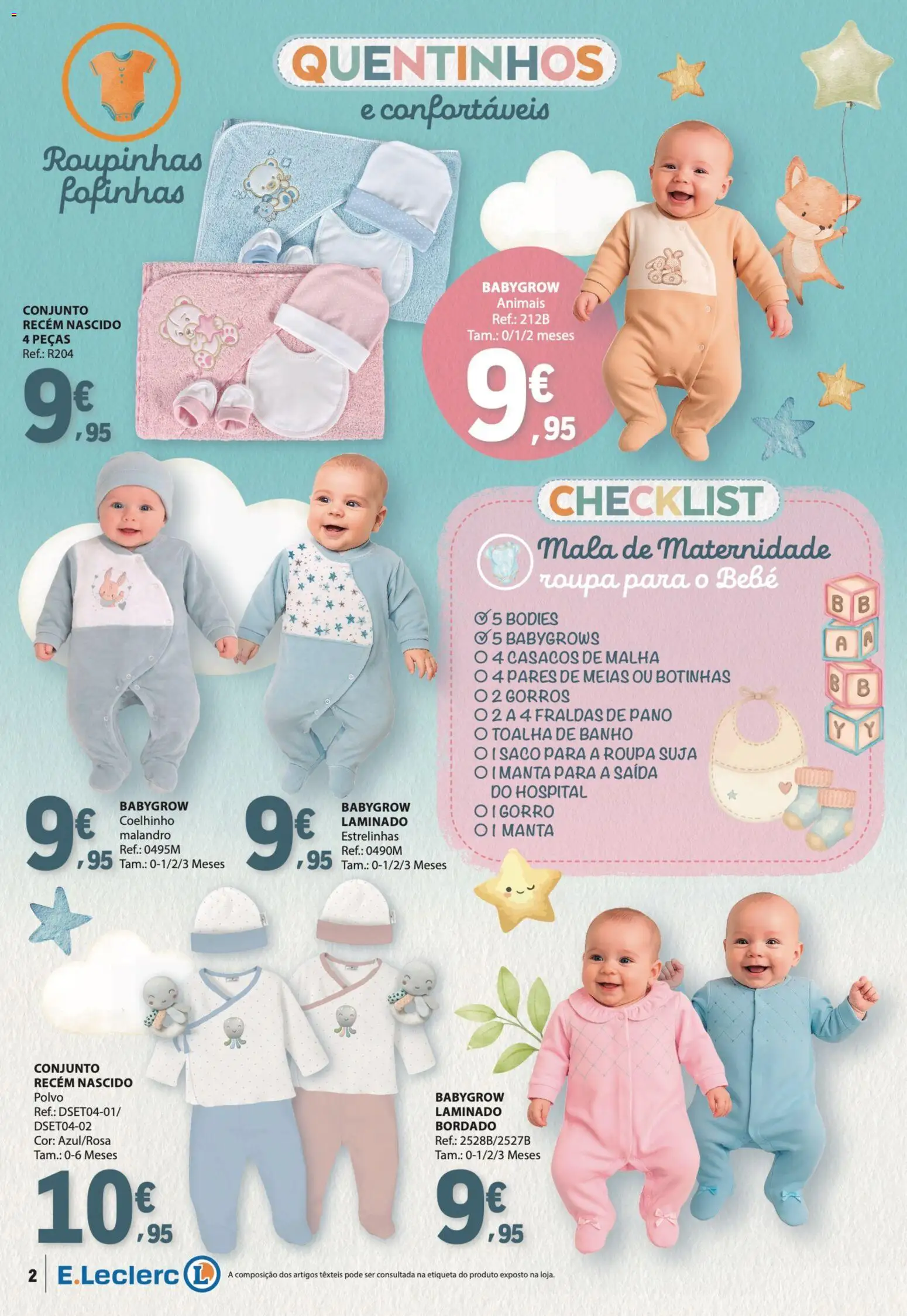 E.Leclerc Especial Bebé │ válido de 13.01.2026 | Página: 2 | Produtos: Polvo, Mala de maternidade, Banho, Gorro