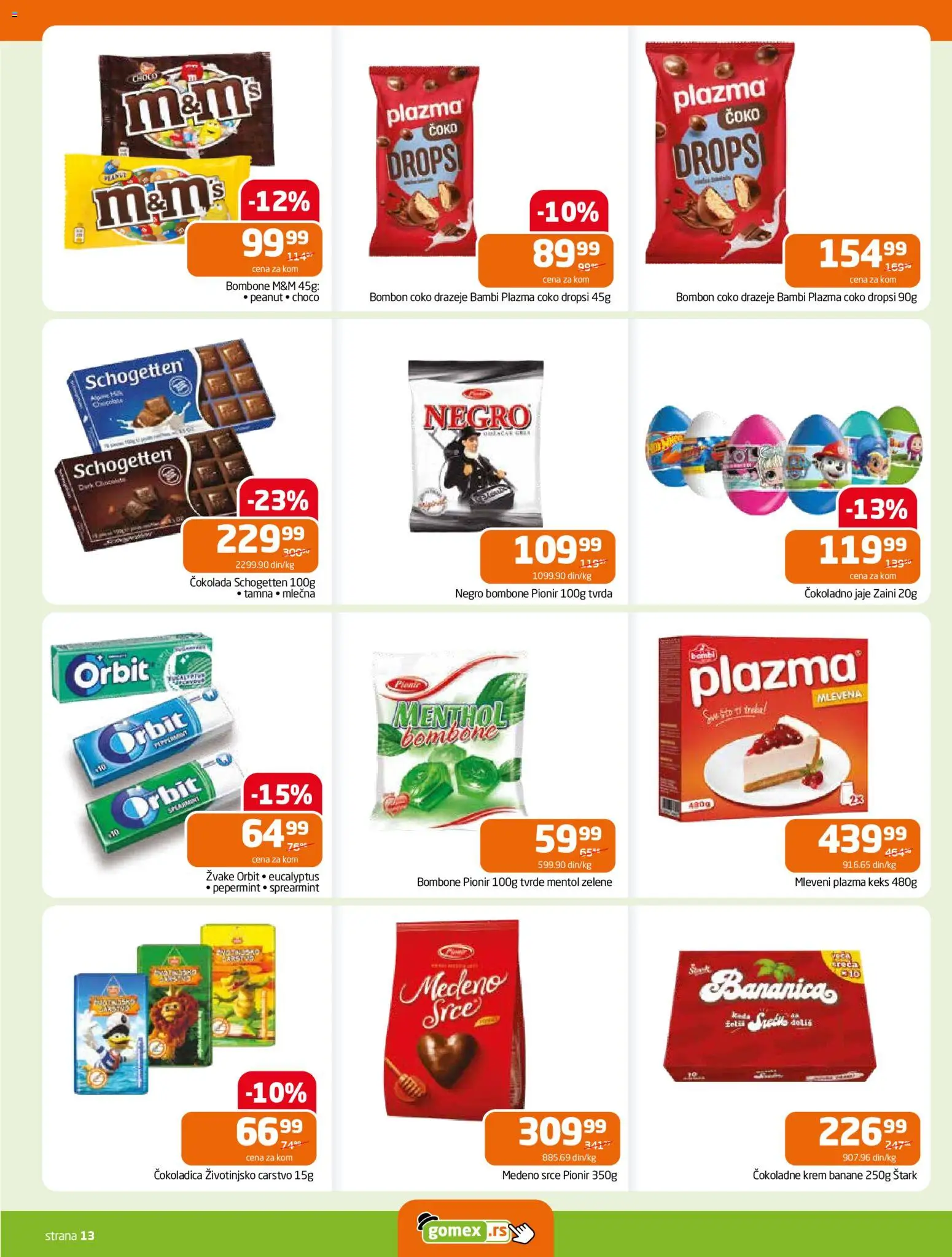 Gomex katalog - važi od 05.11.2025 | Strana: 13 | Proizvode: Plazma, Orbit, Čokolada, Banane