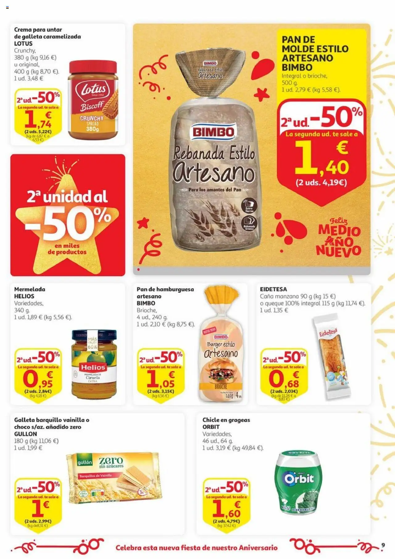 Alcampo - Aniversario │ válido desde el 03.06.2025 | Página: 9 | Productos: Pan, Crema, Pan de hamburguesa, Σοκολατούχο γάλα
