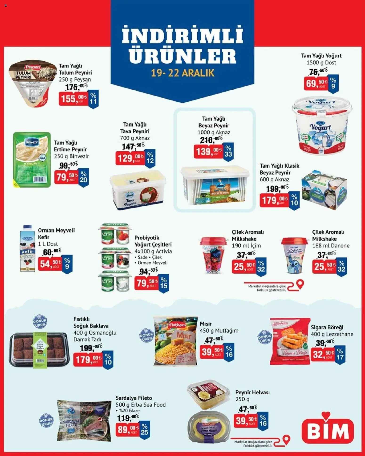 BİM İndirimli Ürünler - 19.12.2025 tarihinden itibaren geçerlidir | Sayfa: 1 | Ürünler: Kefir, Peynir, Yoğurt, Tulum