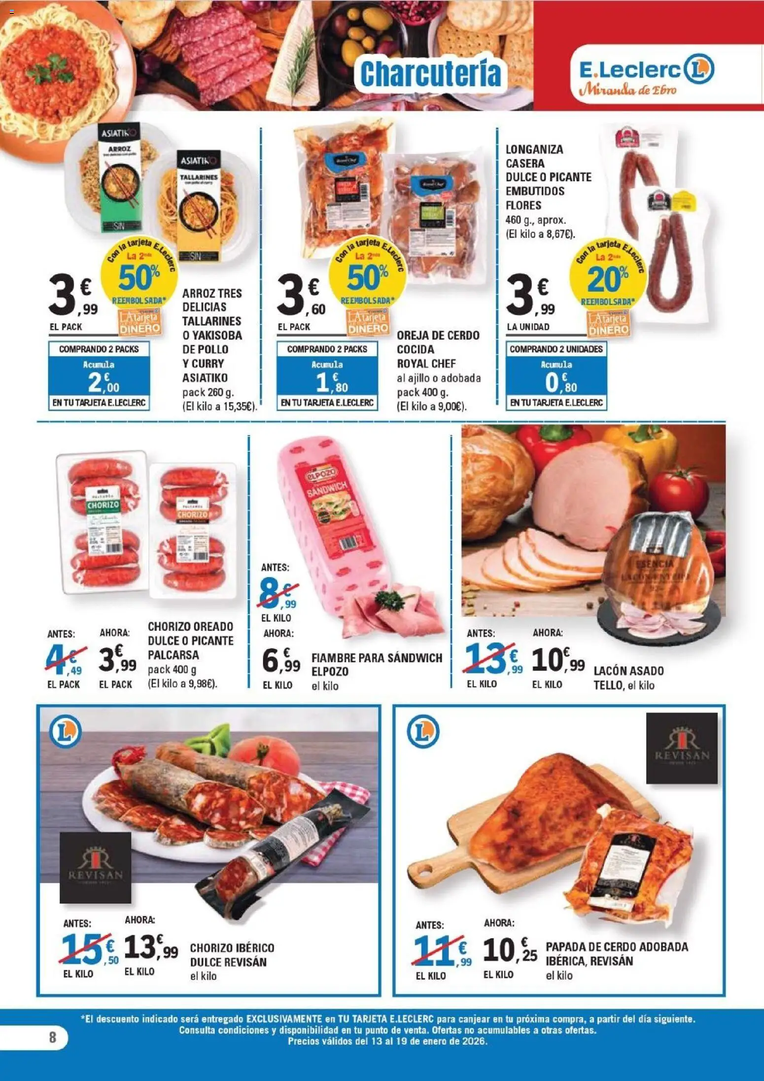 E.Leclerc folleto │ válido desde el 13.01.2026 | Página: 8 | Productos: Cerdo, Arroz, Νυχτικό, Longaniza
