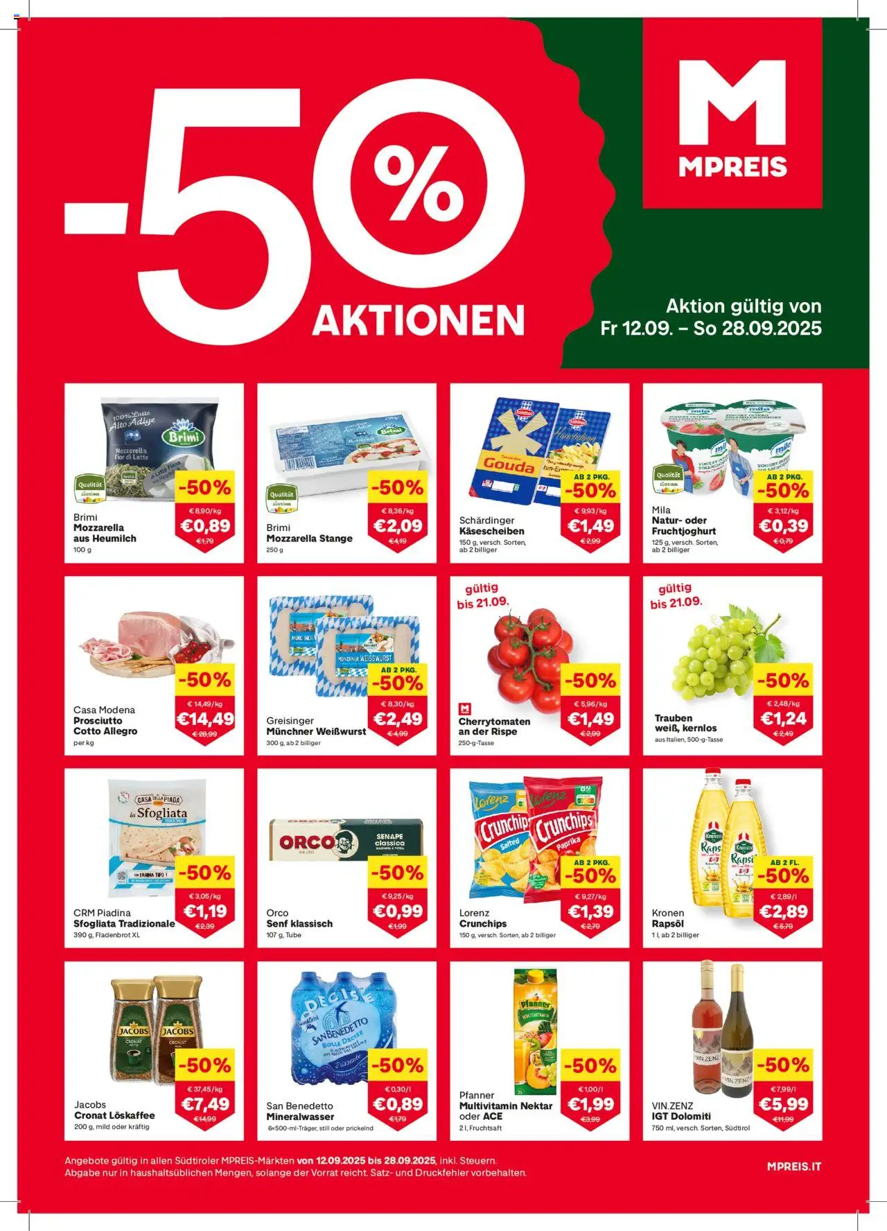 MPREIS 50% Aktionen Algund gültig ab 12.09.2025 | Seite: 1 | Produkte: Papier blanc