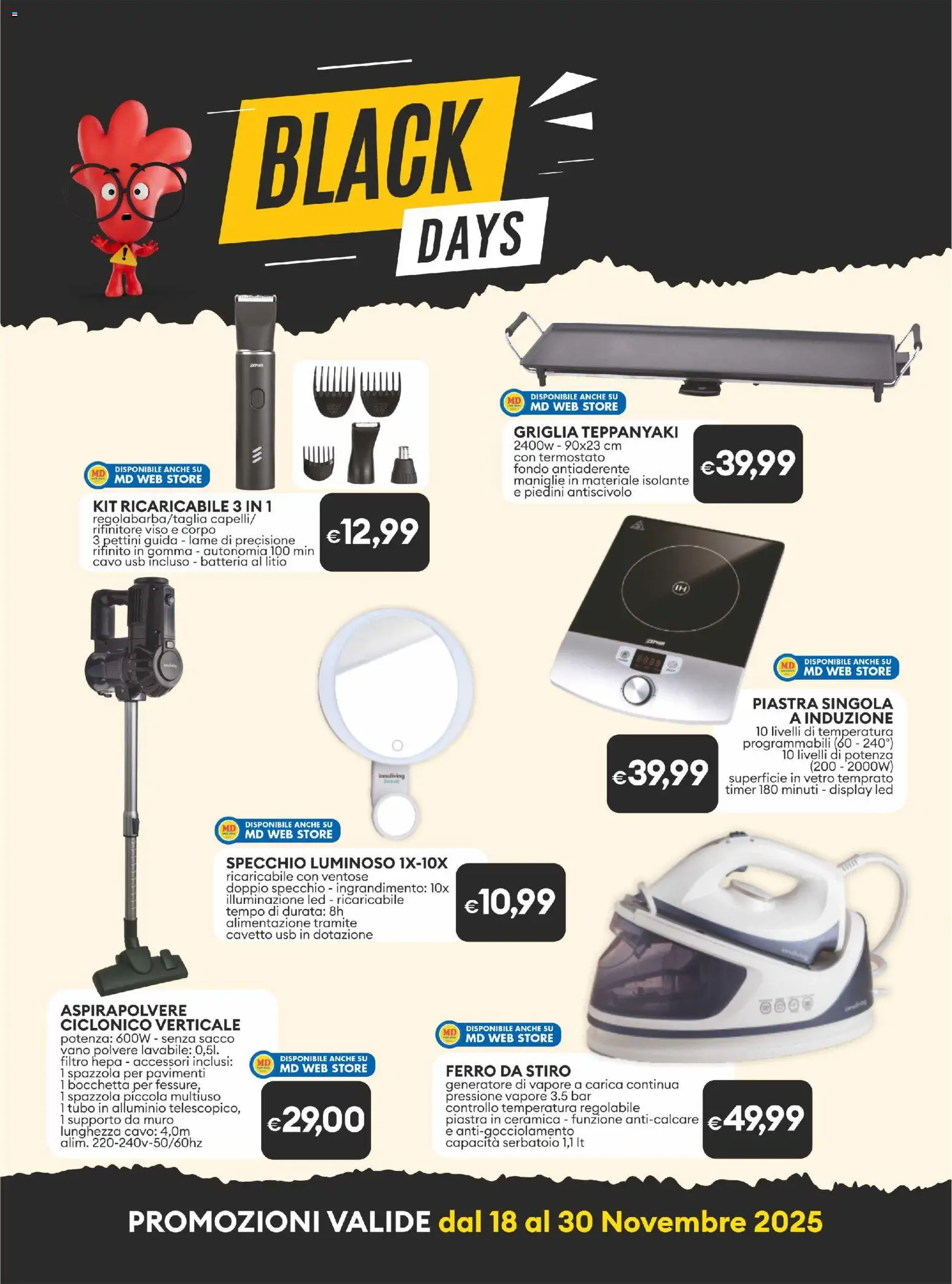Volantino MD Discount del 18.11.2025 | Pagina: 12 | Prodotti: Spazzola, Anticalcare, Aspirapolvere, Batteria