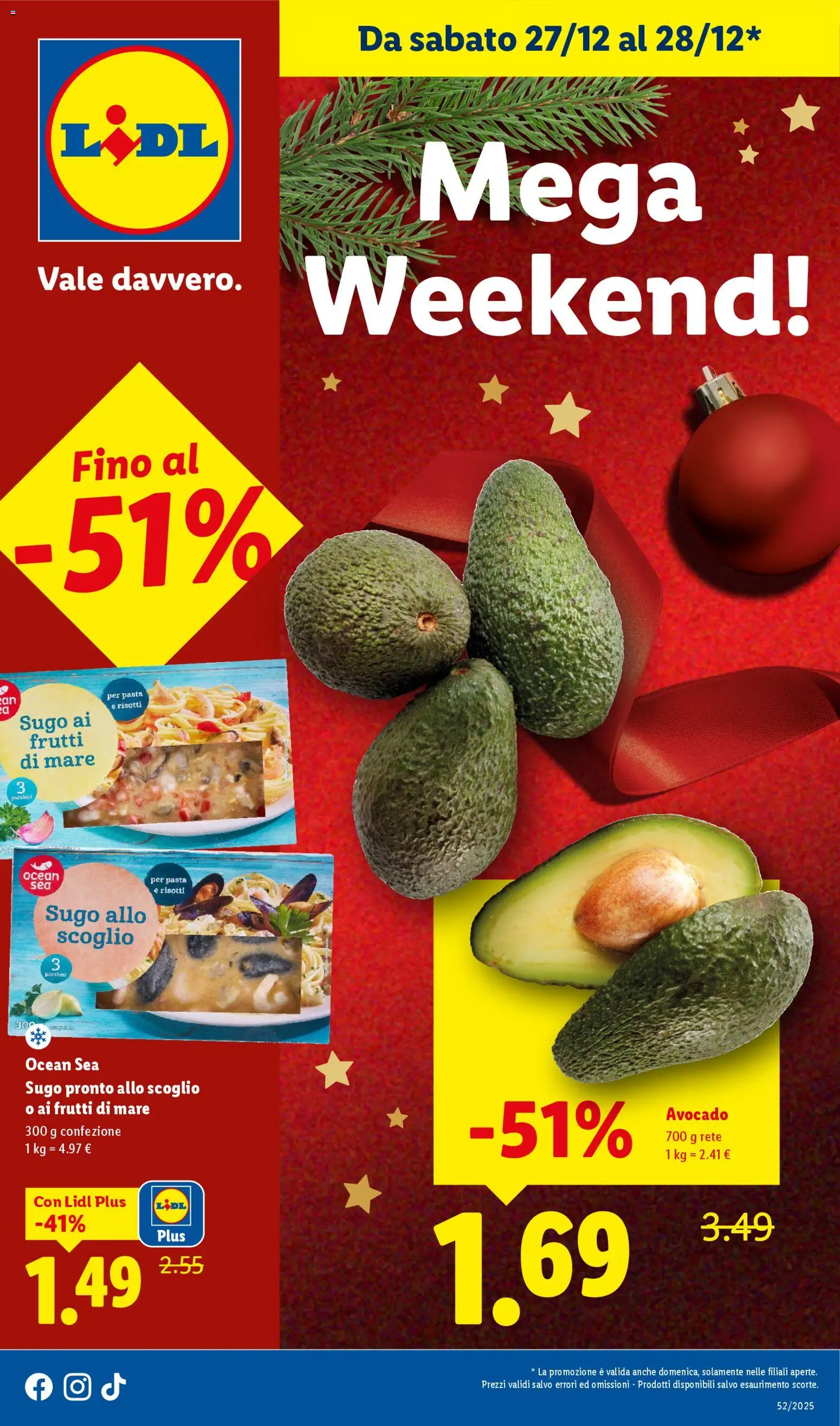 Volantino Lidl del 27.12.2025 | Pagina: 1 | Prodotti: Avocado, Frutti di mare, Pasta, Sugo