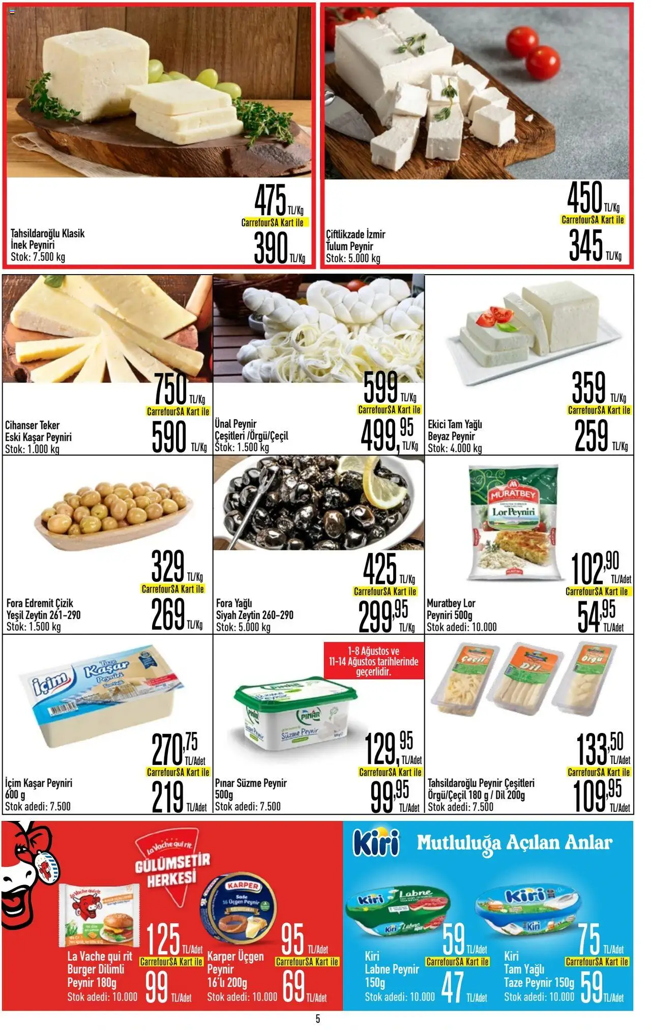 CarrefourSA Katalog - 01.08.2025 tarihinden itibaren geçerlidir | Sayfa: 5 | Ürünler: Peynir, Ekici, Tulum, Zeytin