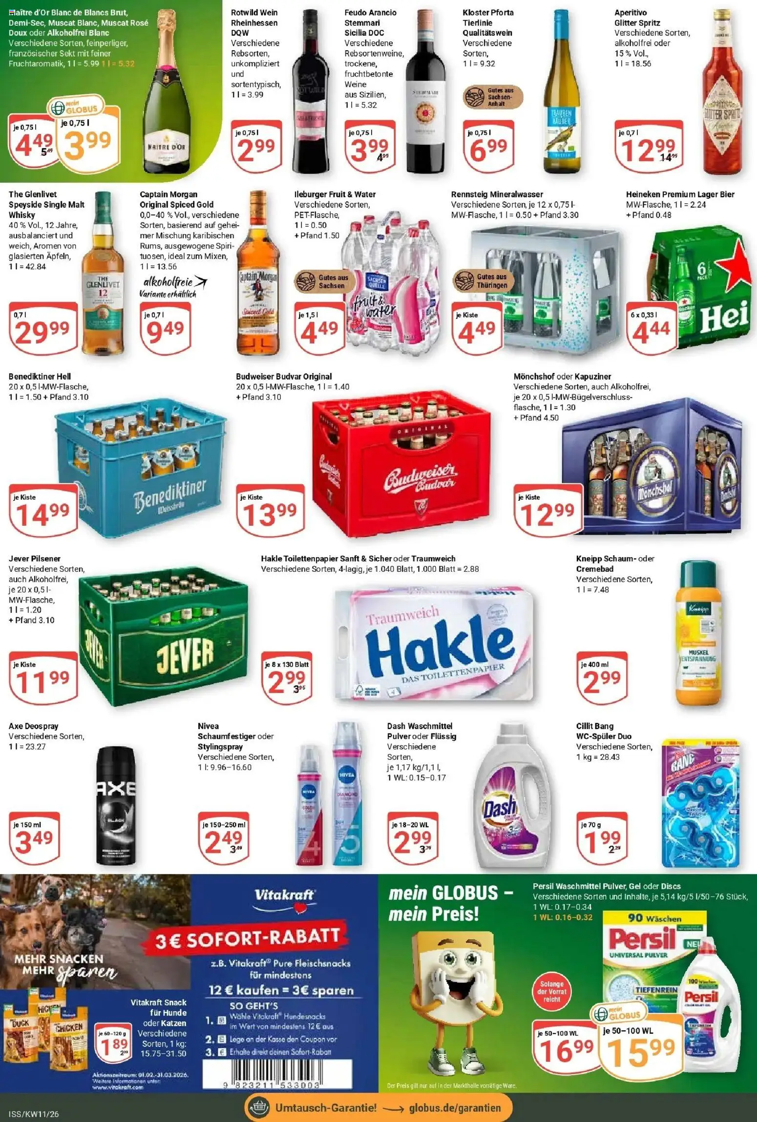 Globus prospekt Isserstedt	 – gültig ab 09.03.2026 | Seite: 3 | Produkte: Whisky, Axe, Jever, Budweiser