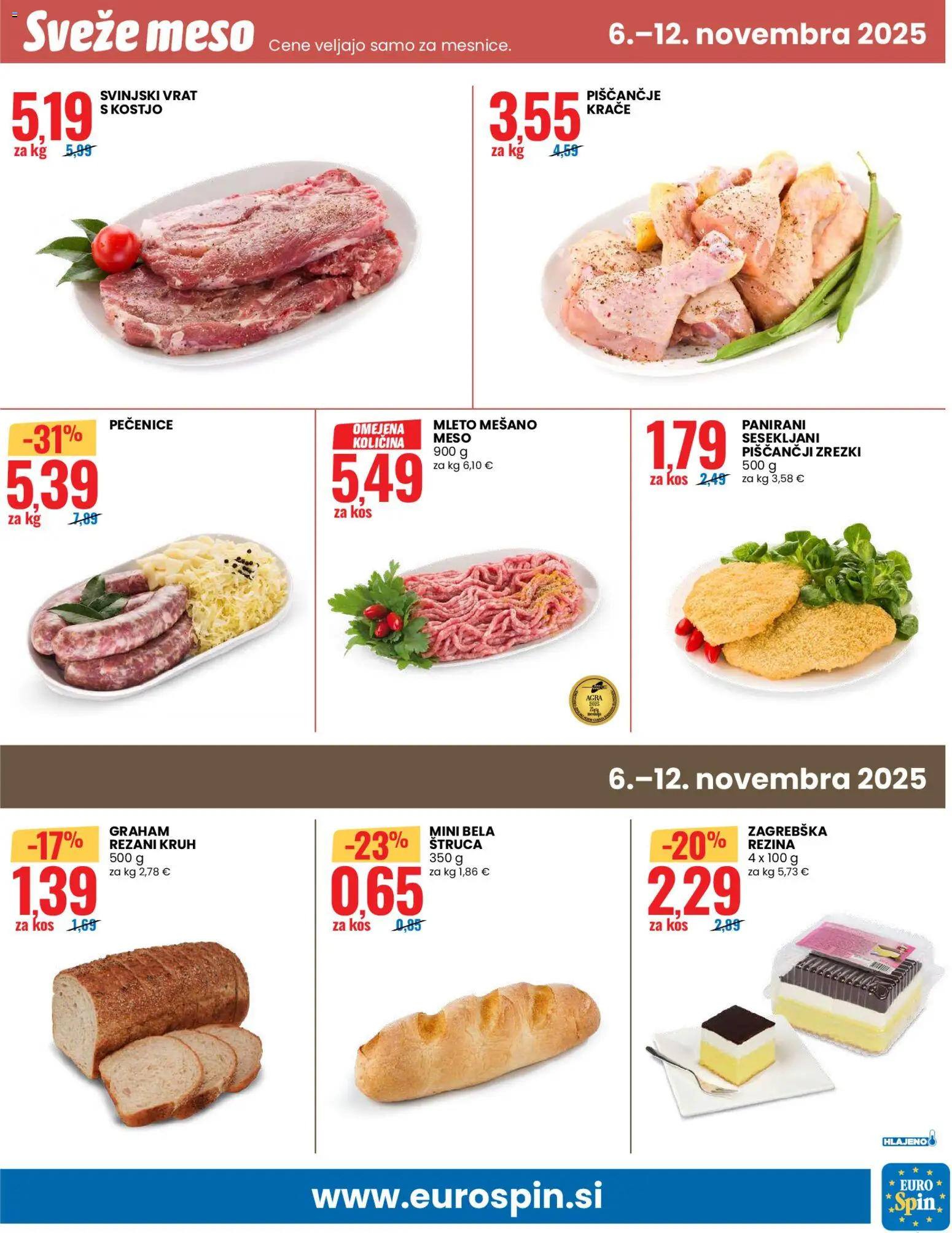 Novi Eurospin katalog ponudbe – veljaven od 06.11.2025 | Stran: 13 | Izdelki: Kos, Zrezki, Kruh