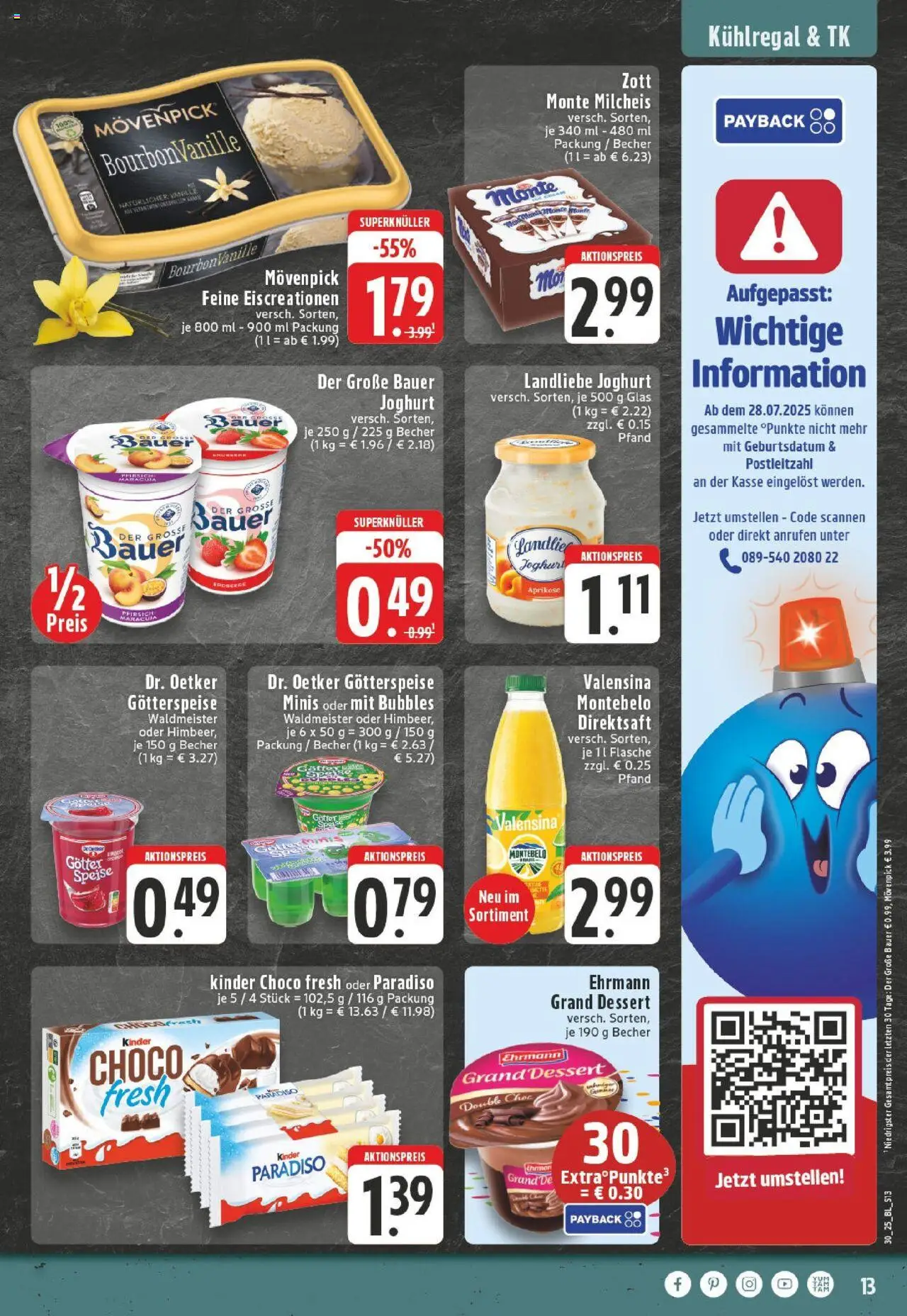 Edeka prospekt Bocholt-Sternern	 - gültig ab dem 20.07.2025 | Seite: 13 | Produkte: Ehrmann grand dessert, Bauer joghurt, Valensina, Landliebe joghurt