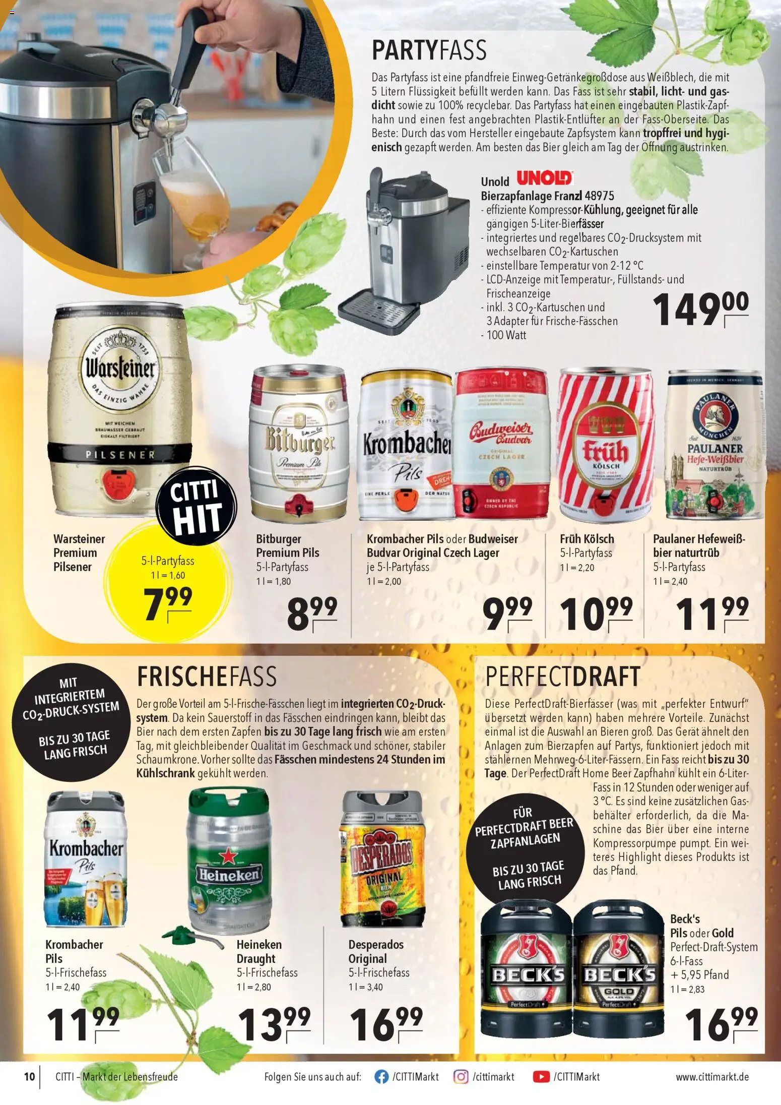CITTI Markt Prospekt 	 – gültig ab 22.04.2026 | Seite: 10 | Produkte: Bier, Kühlschrank, Warsteiner, Desperados