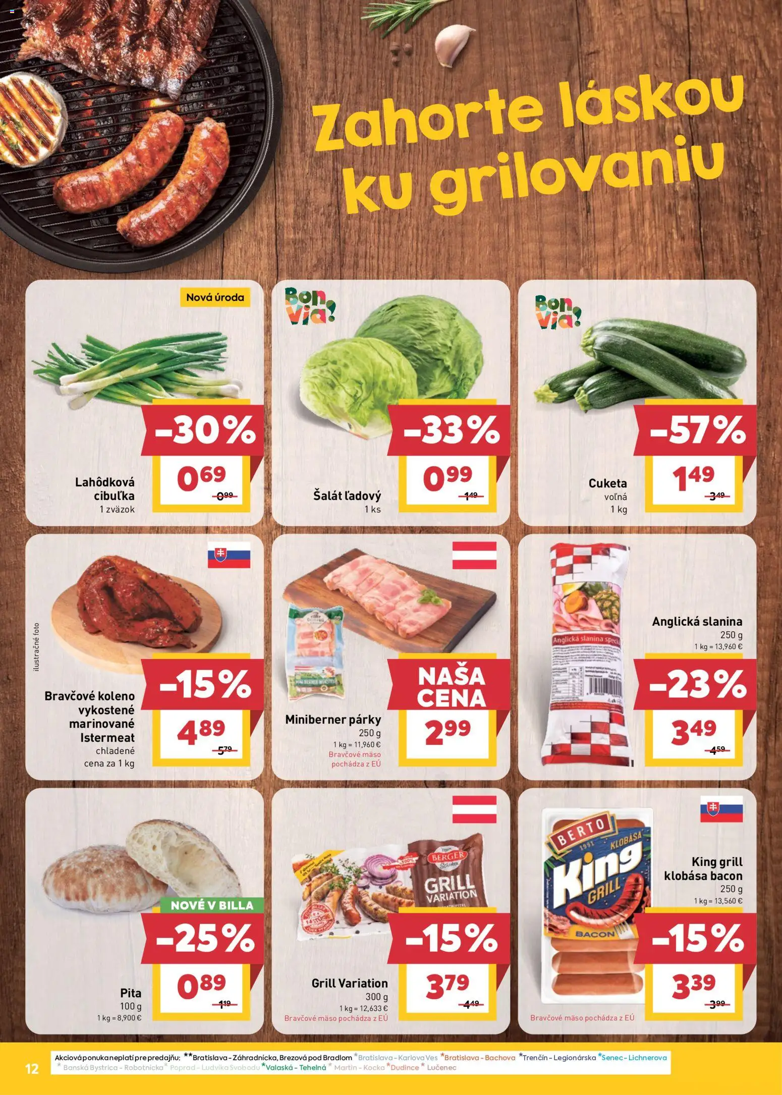Nové Billa akcie – leták je platný od 29.04.2026 | Strana: 14 | Produkty: Bravčové koleno, Šalát, Cuketa, Párky