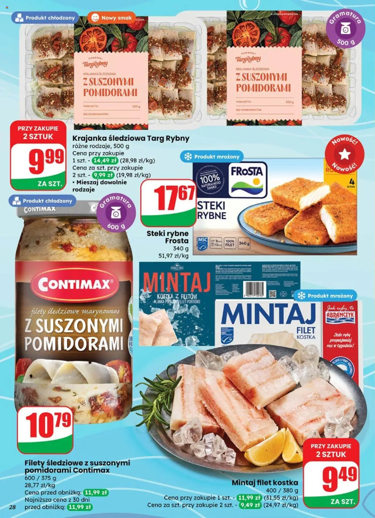 Dino Gazetka od 15.10.2025 | Strona: 28 | Produkty: Steki, Mintaj kostka, Mintaj, Ryby