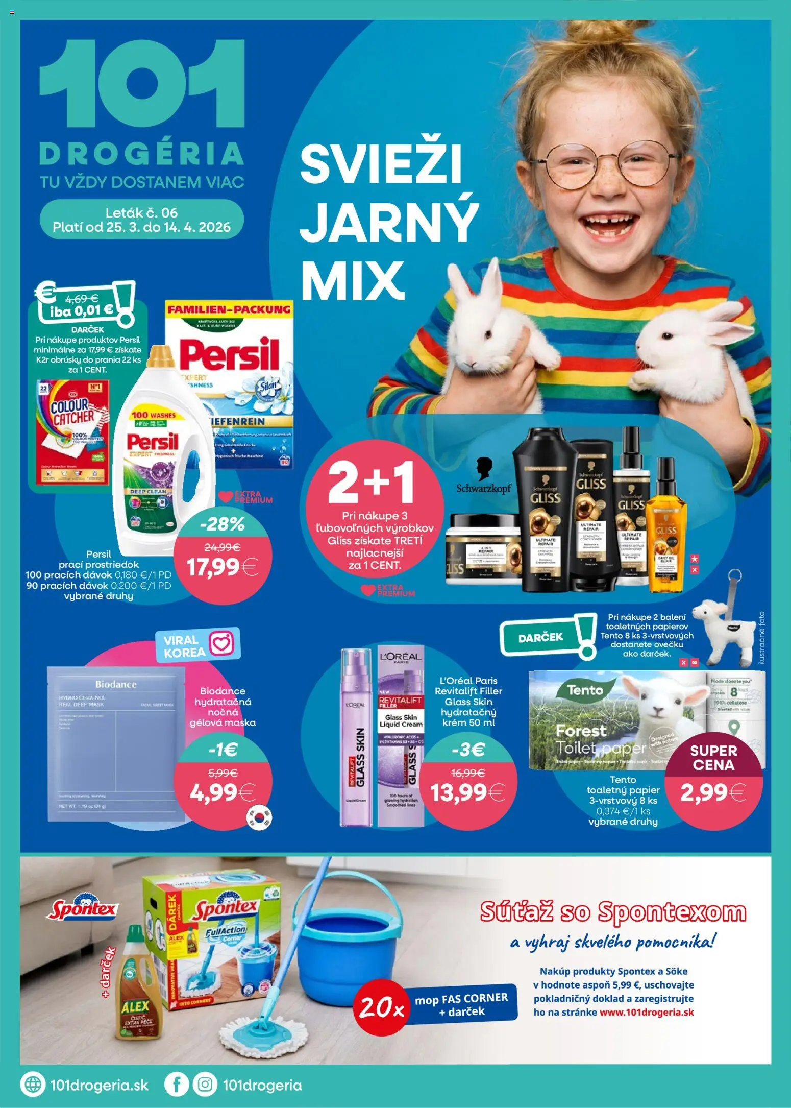 Nové 101 drogerie akcie – leták je platný od 25.03.2026 | Strana: 1 | Produkty: Mop, Toaletný papier, Maska, Krém