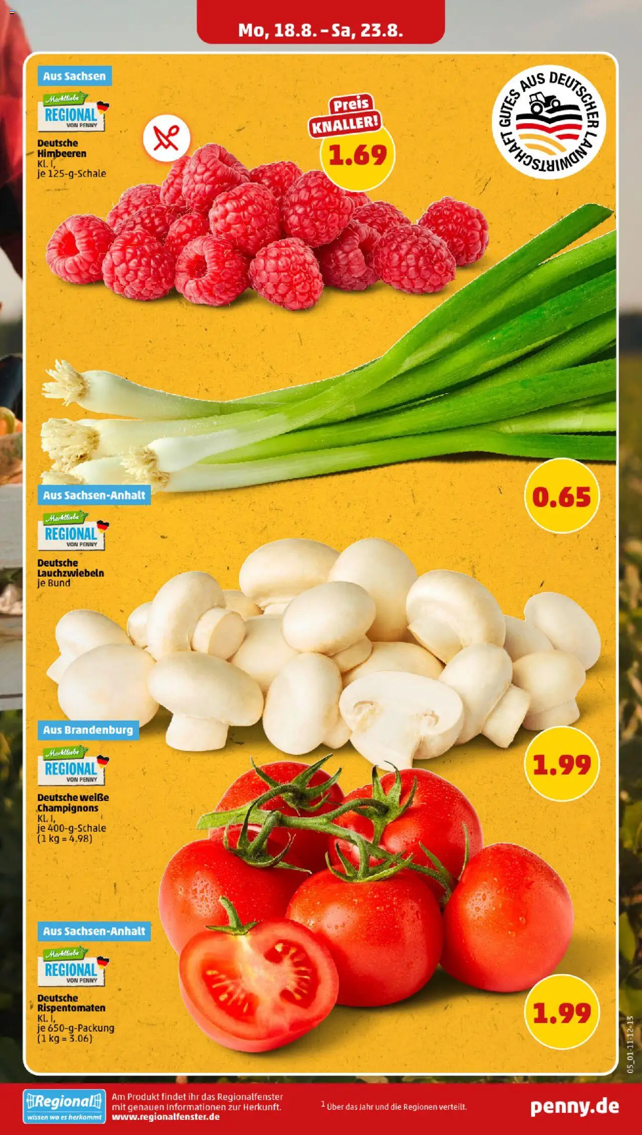Penny Prospekt 	 - gültig ab dem 18.08.2025 | Seite: 5 | Produkte: Himbeeren, Champignons