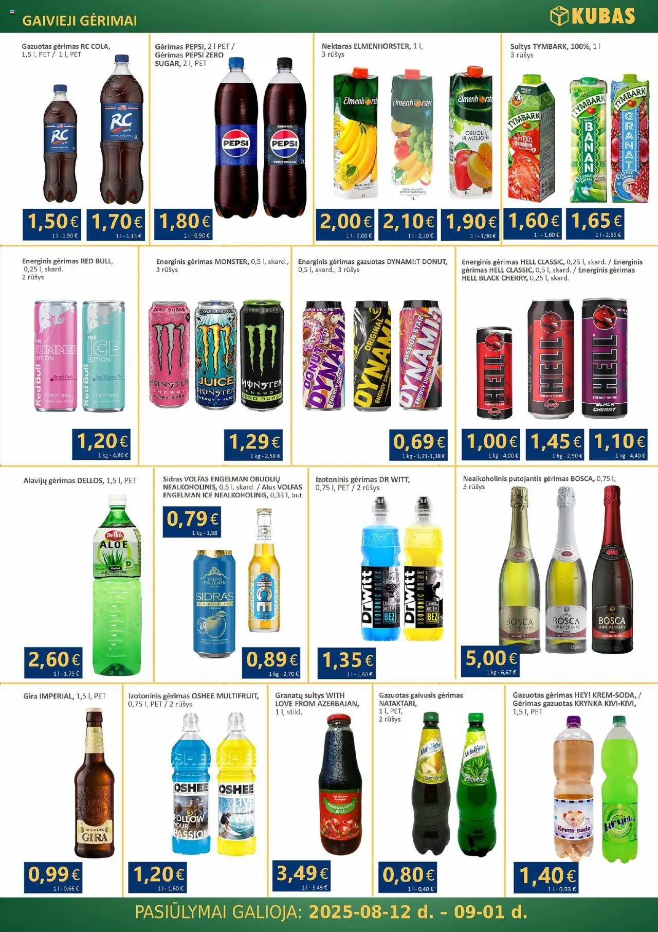 Kubas leidinys│galioja nuo 12.08.2025 | Puslapis: 15 | Prekių: Gaivusis gėrimas, Energinis gėrimas, Sultys, Alus