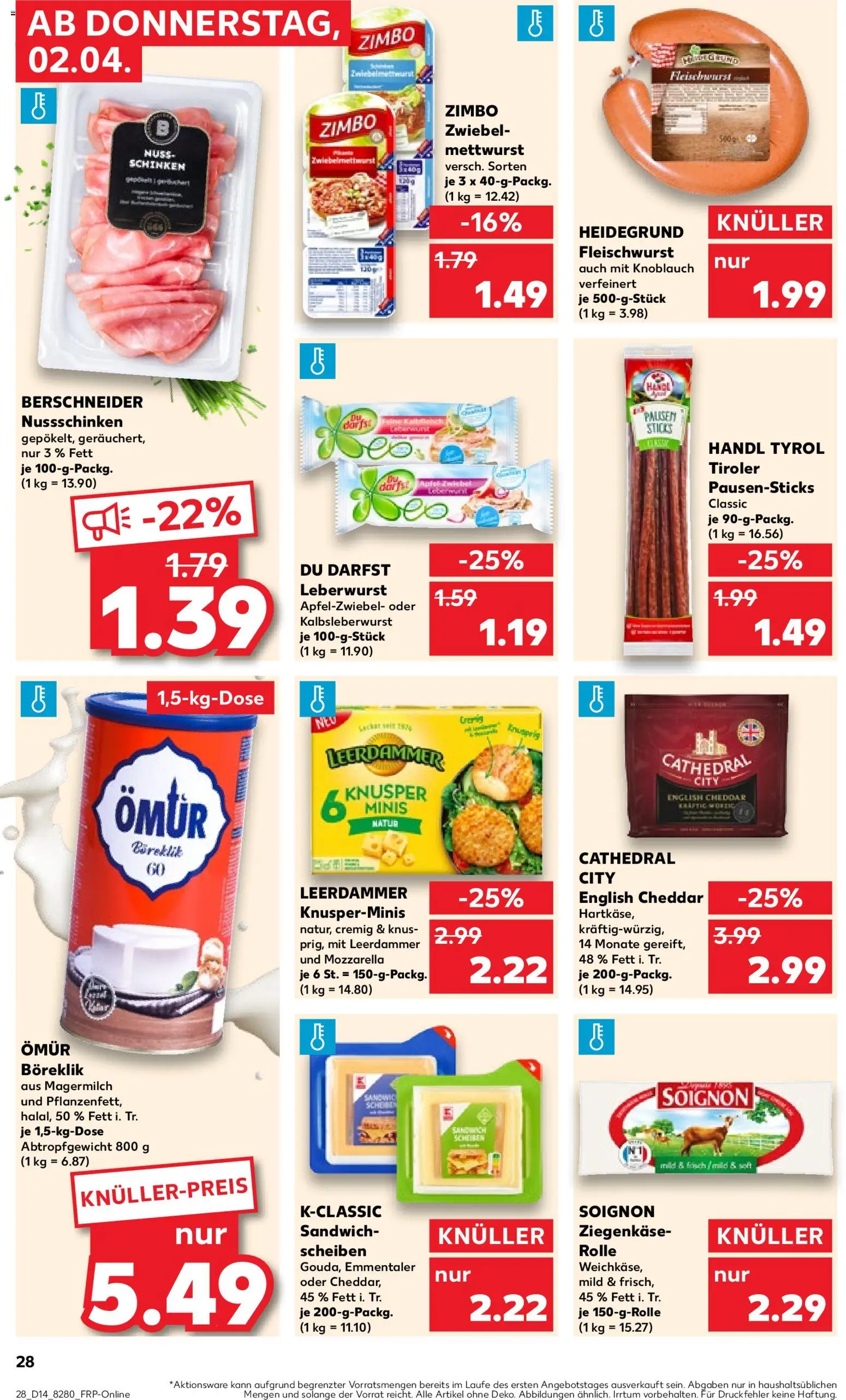 Kaufland Prospekt Kiel	 – gültig ab 02.04.2026 | Seite: 30 | Produkte: Ziegenkäse, Leerdammer, Knoblauch, Schinken