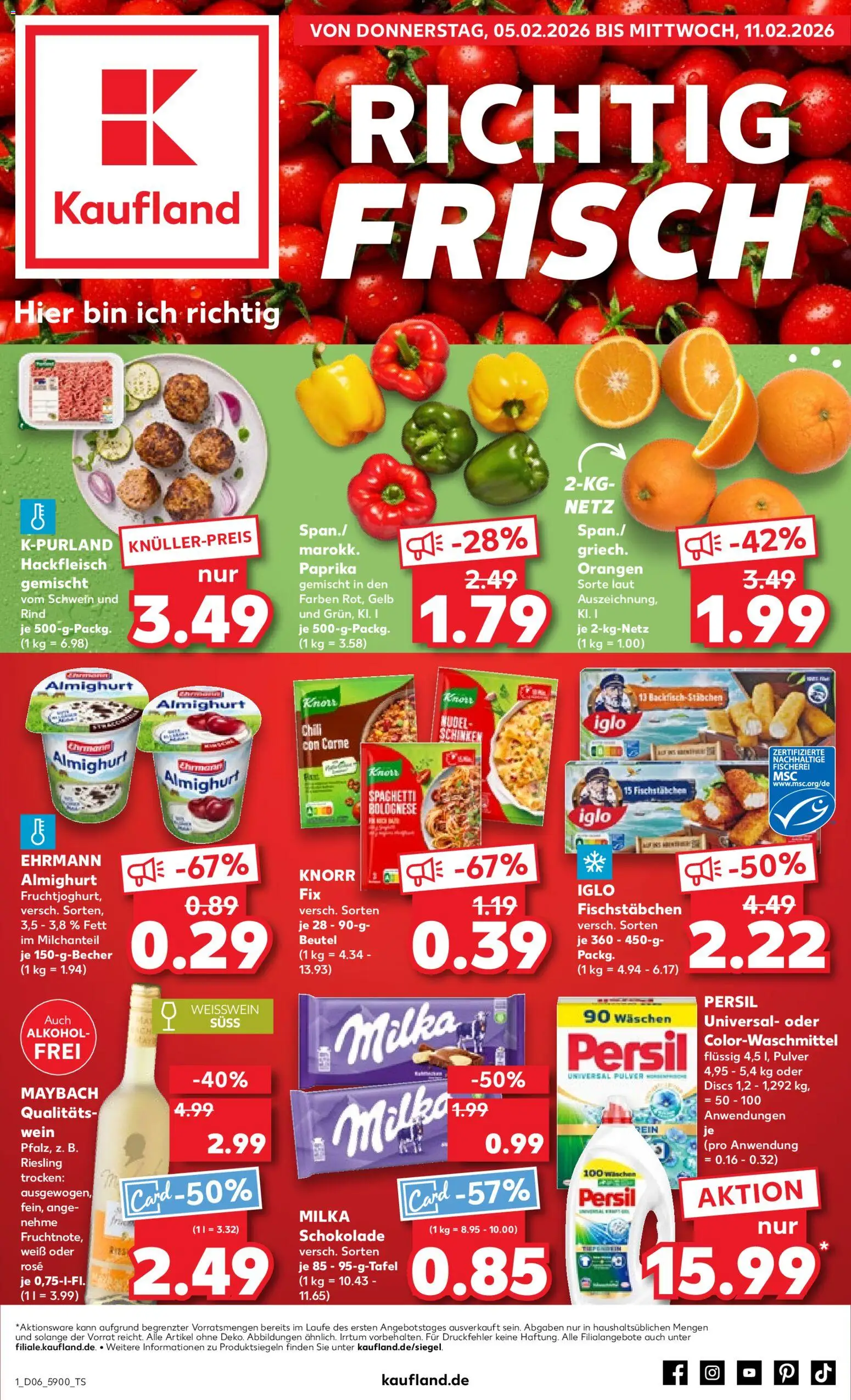 Kaufland Prospekt 	 – gültig ab 05.02.2026 | Seite: 1 | Produkte: Knorr fix, Iglo, Orangen, Fischstabchen
