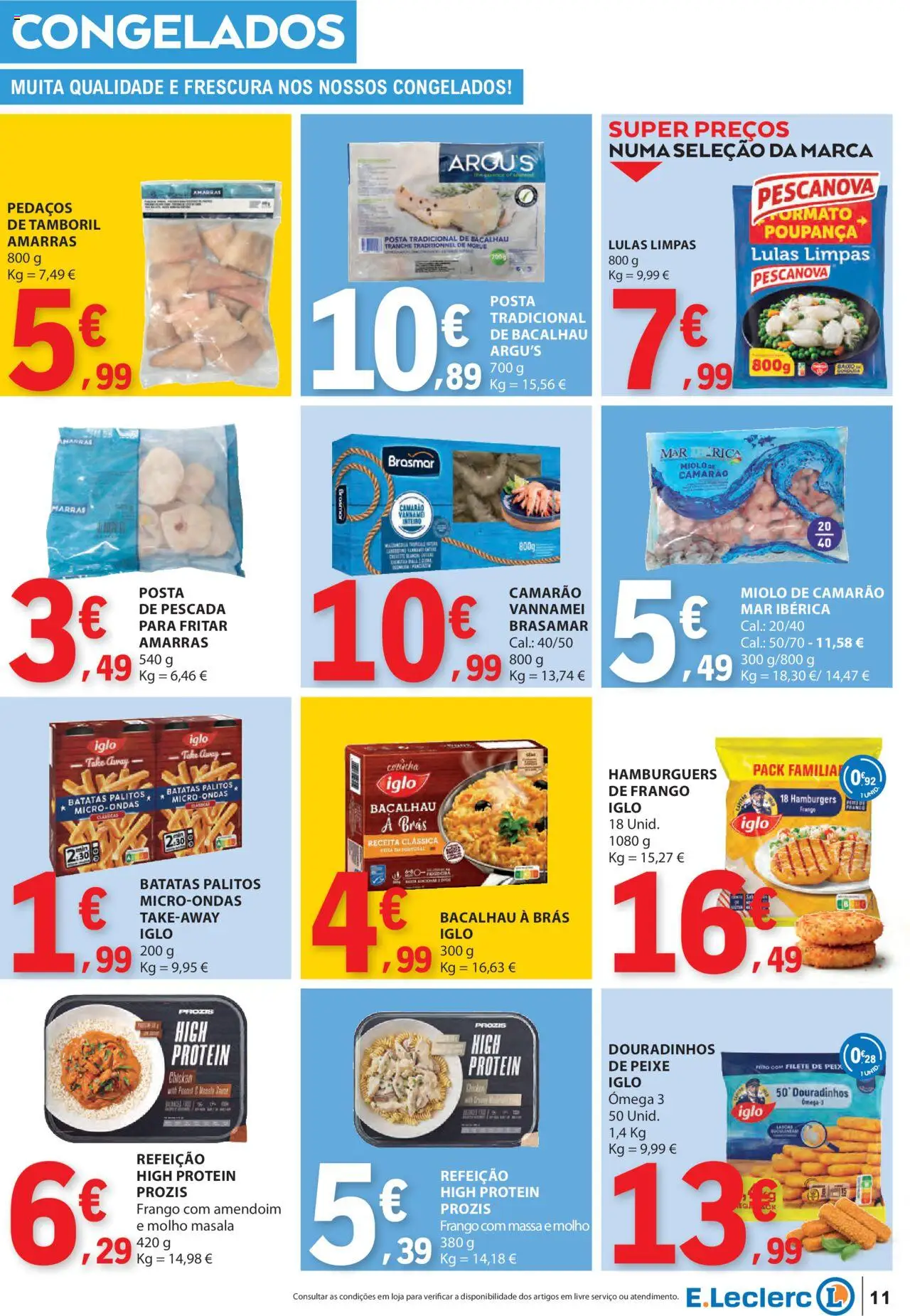 E.Leclerc folheto │ válido de 07.08.2025 | Página: 11 | Produtos: Ômega 3, Pescada, Lulas, Tamboril
