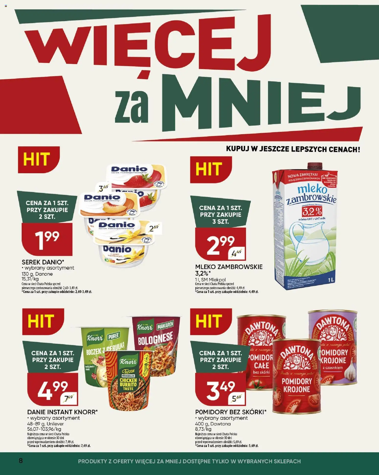 Chata Polska Gazetka od 20.11.2025 | Strona: 8 | Produkty: Serek, Mleko, Pomidory, Makaron