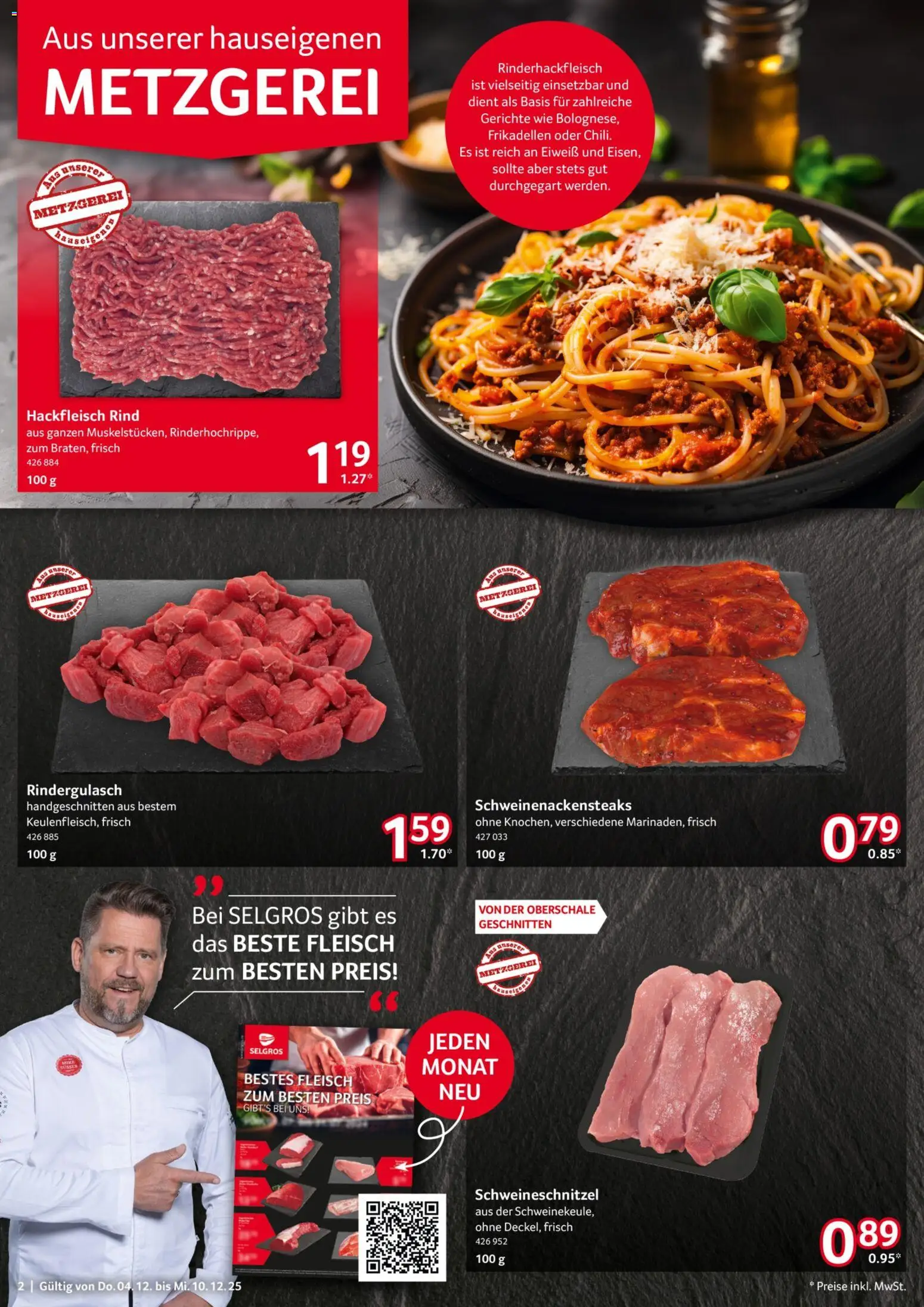 Selgros Prospekt 	 – gültig ab 04.12.2025 | Seite: 2 | Produkte: Rindergulasch, Fleisch, Hackfleisch