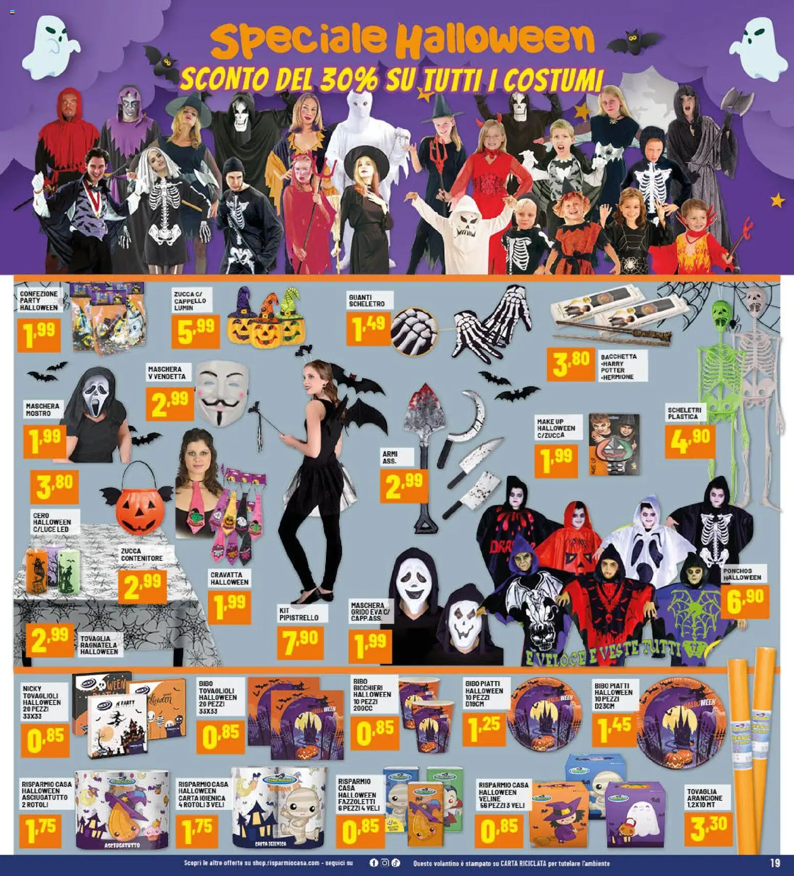 Volantino RisparmioCasa del 23.10.2025 | Pagina: 19 | Prodotti: Maschera, Fazzoletti, Zucca, Cappello
