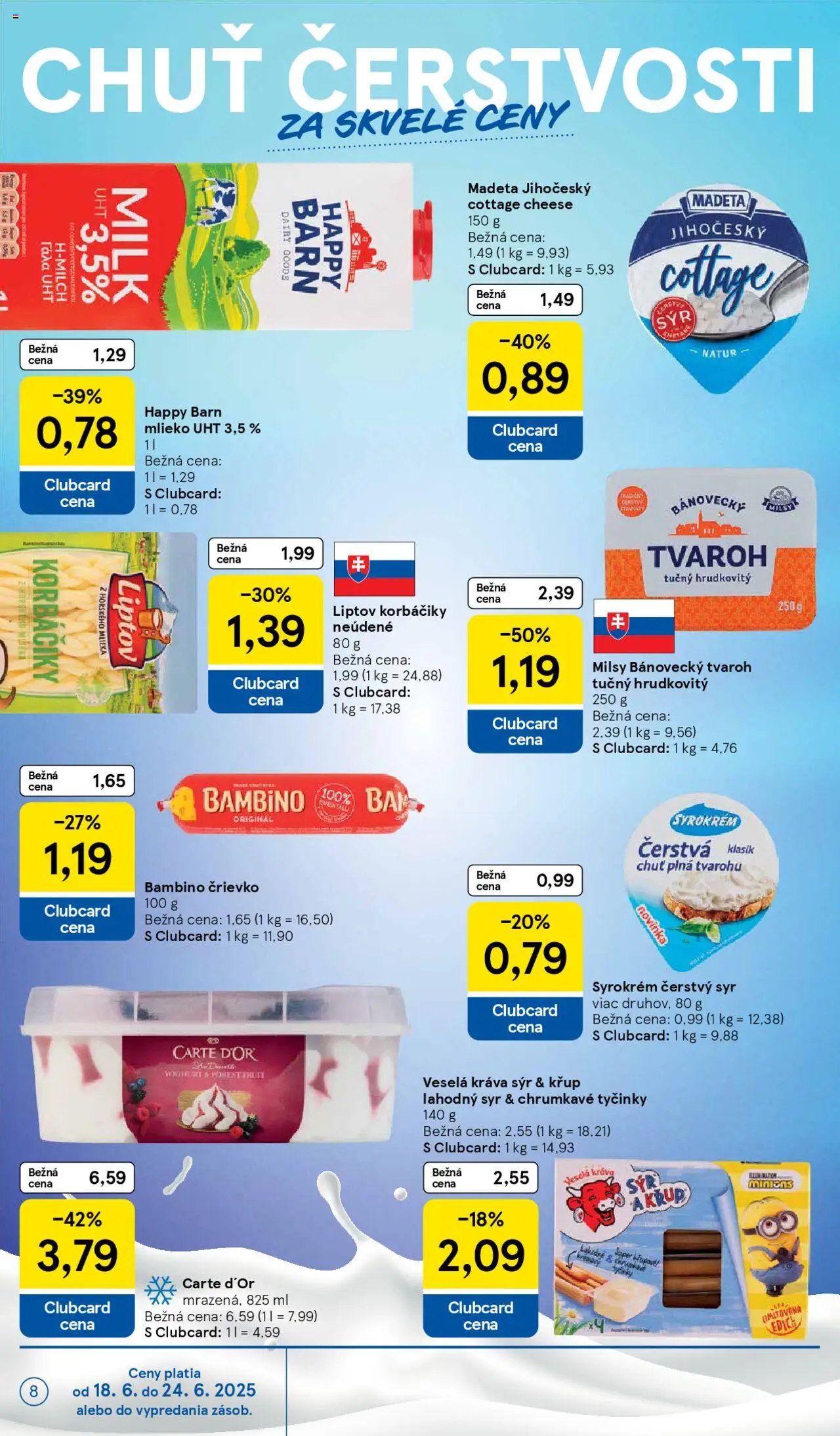 Tesco Hypermarket - leták │ platný od 18.06.2025 | Strana: 8 | Produkty: Mlieko, Syr, Tvaroh