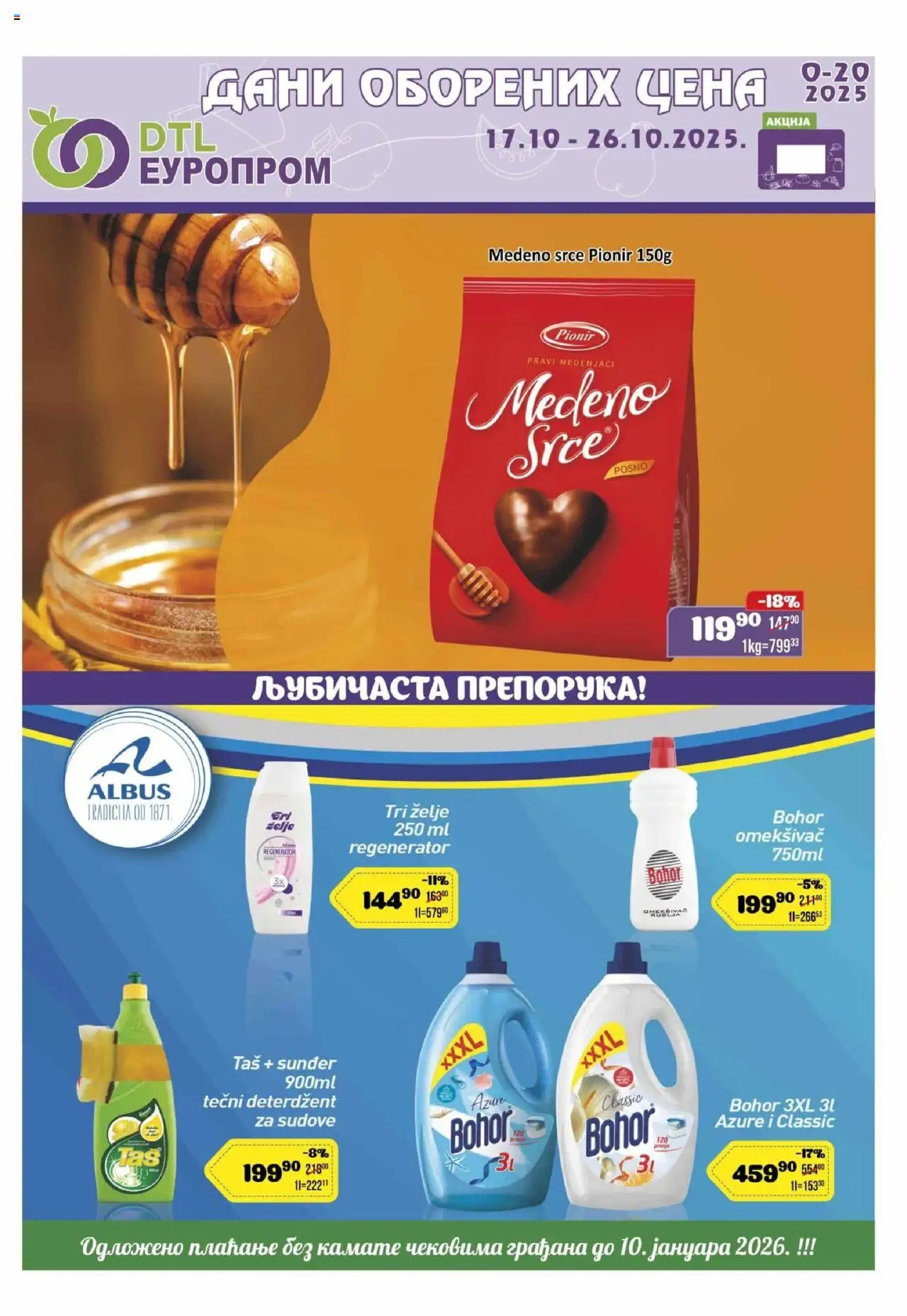 Europrom katalog - važi od 17.10.2025 | Strana: 1 | Proizvode: Deterdžent, Deterdžent za sudove, Tečni deterdžent, Medenjaci