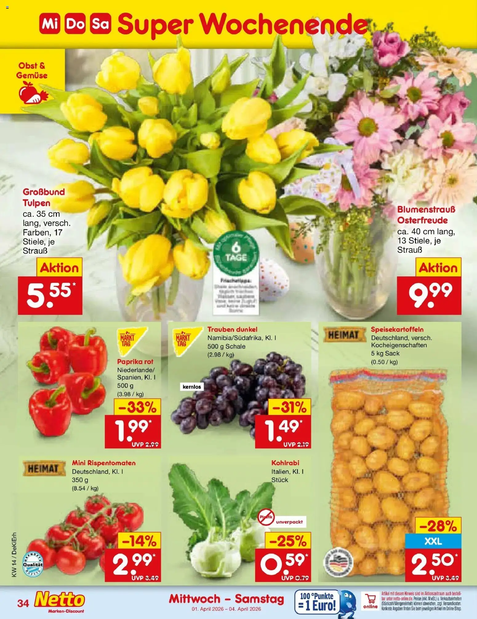 Netto Marken-Discount Prospekt Thierhaupten	 – gültig ab 29.03.2026 | Seite: 48 | Produkte: Trauben, Paprika rot, Gemüse, Paprika