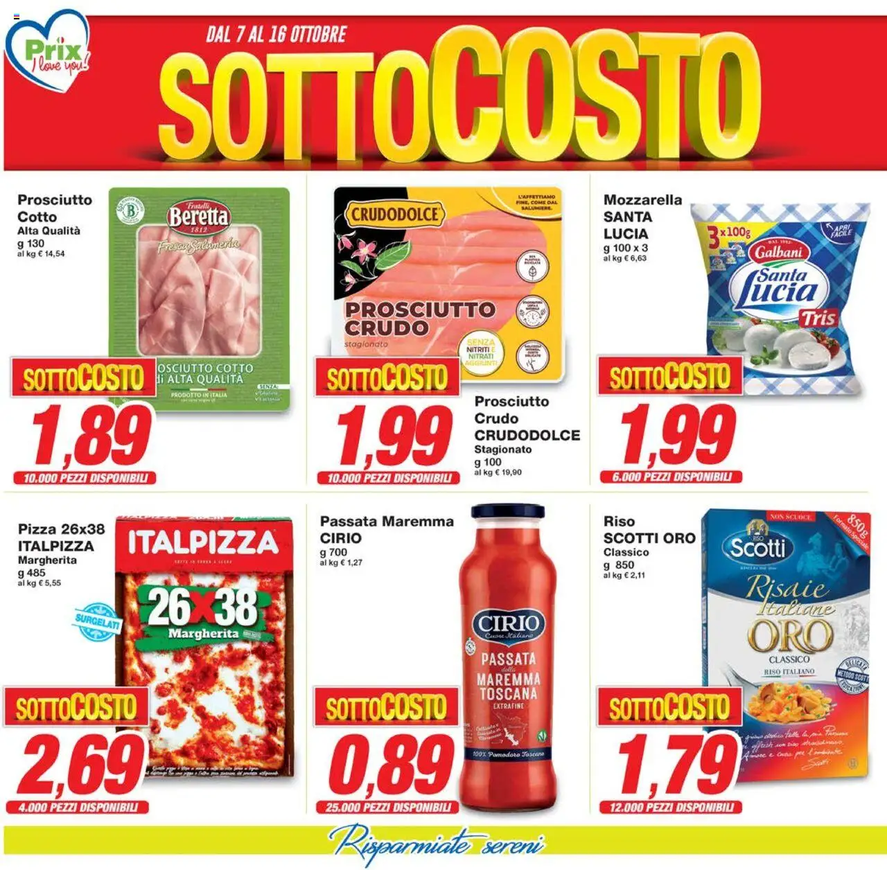 Volantino Prix del 07.10.2025 | Pagina: 2 | Prodotti: Prosciutto Crudo, Pizza, Mozzarella, Prosciutto