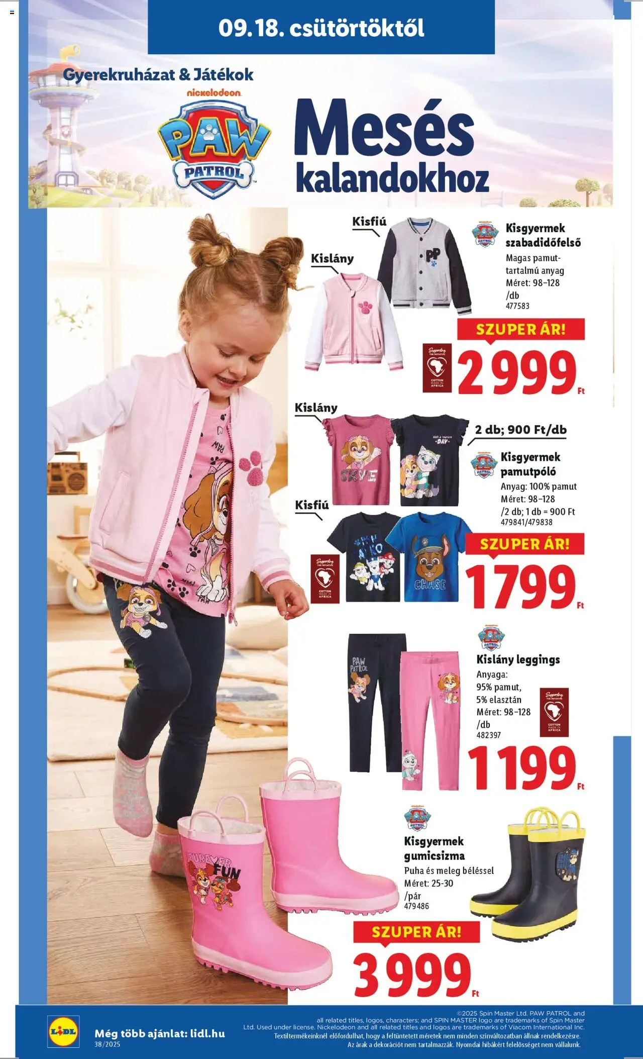 Lidl akciós ujság - amely érvényes a következő dátumtól: 18.09.2025 | Oldal: 42 | Termékek: Gumicsizma, Játékok, Leggings