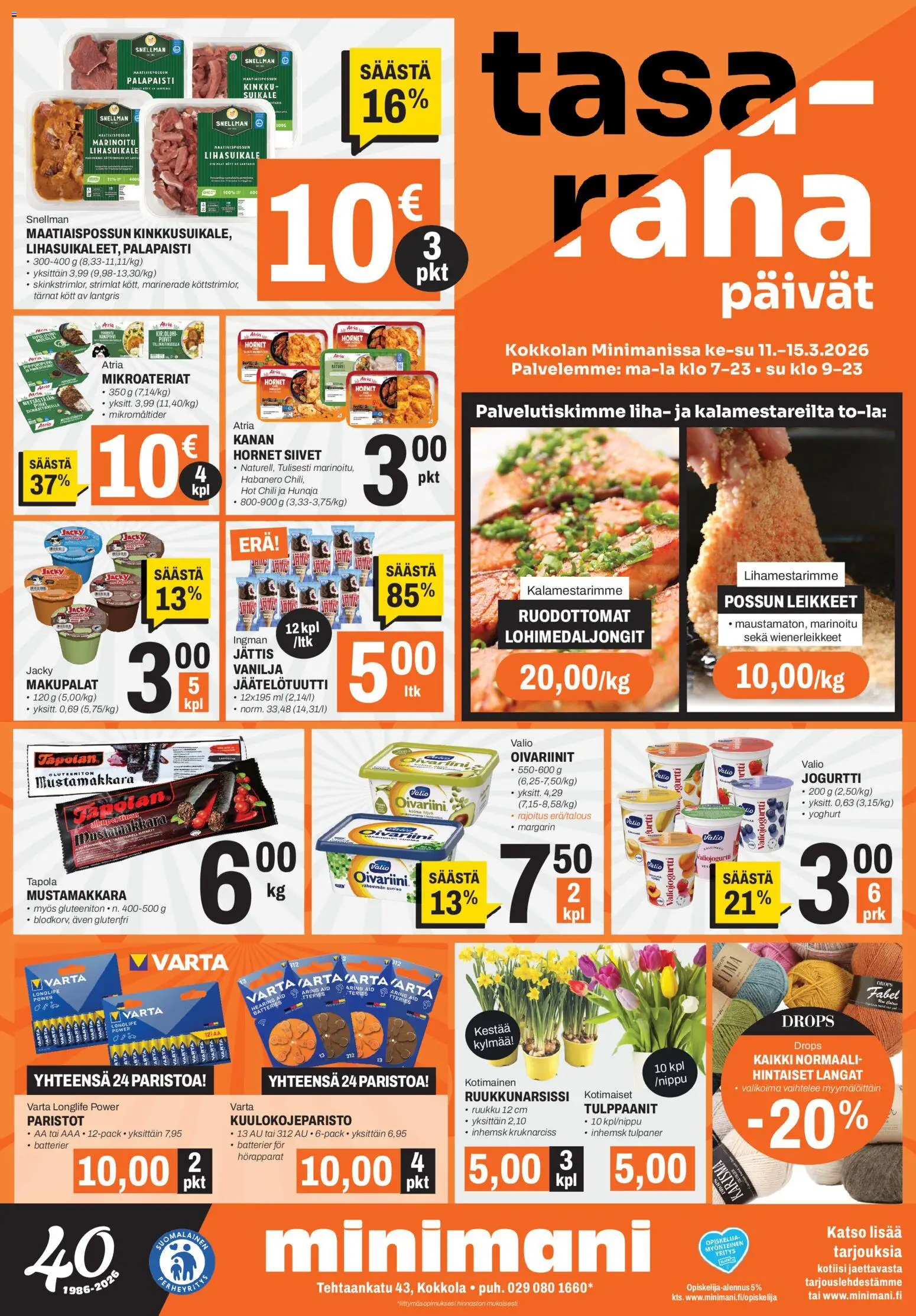 Minimani Tarjoukset - Kokkola – voimassa 11.03.2026 alkaen | Sivu: 1 | Tuotteet: Paristot, Chili, Jogurtti, Hunaja