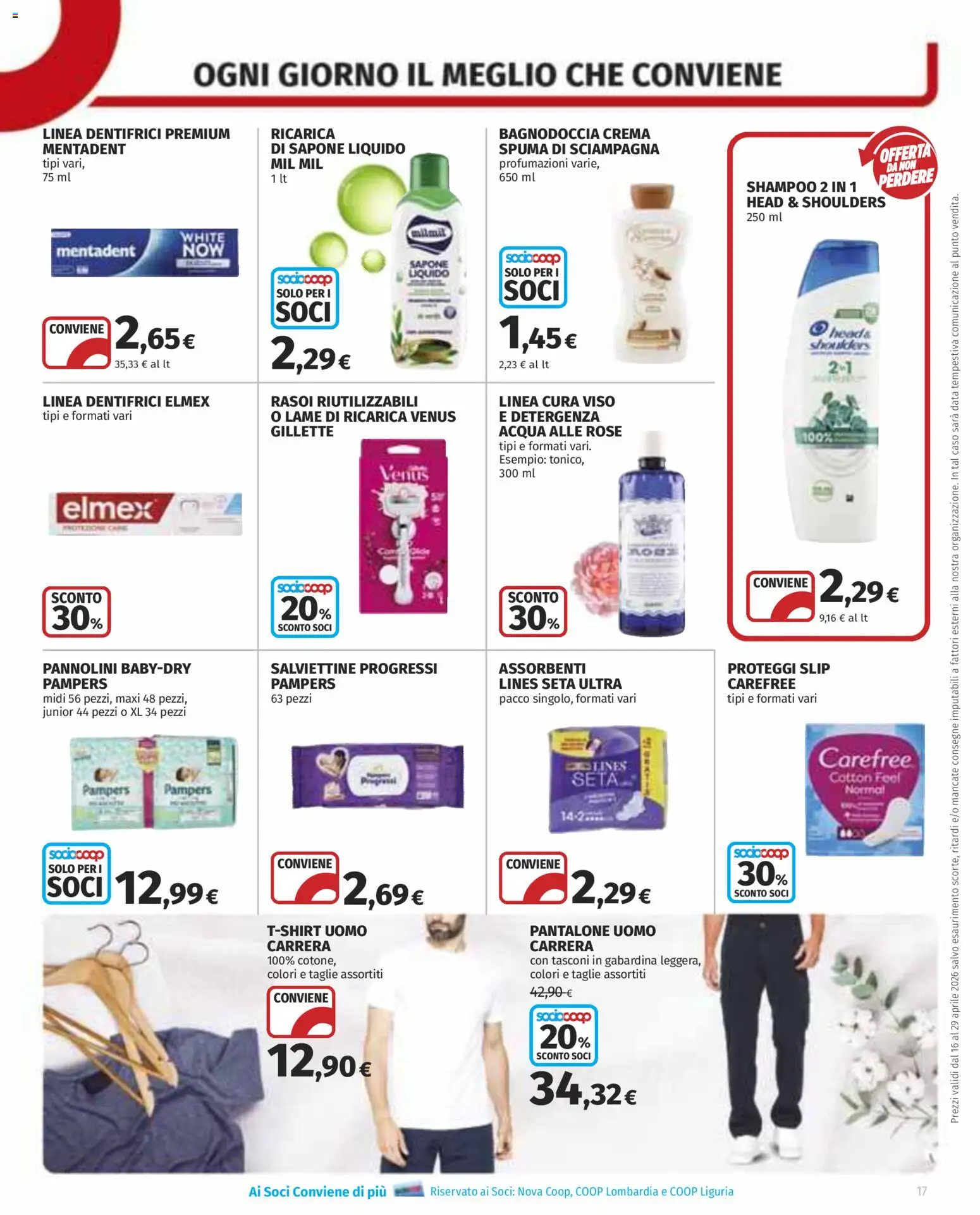 Volantino COOP del 16.04.2026 | Pagina: 17 | Prodotti: Shampoo, Sapone, Proteggi slip, Acqua