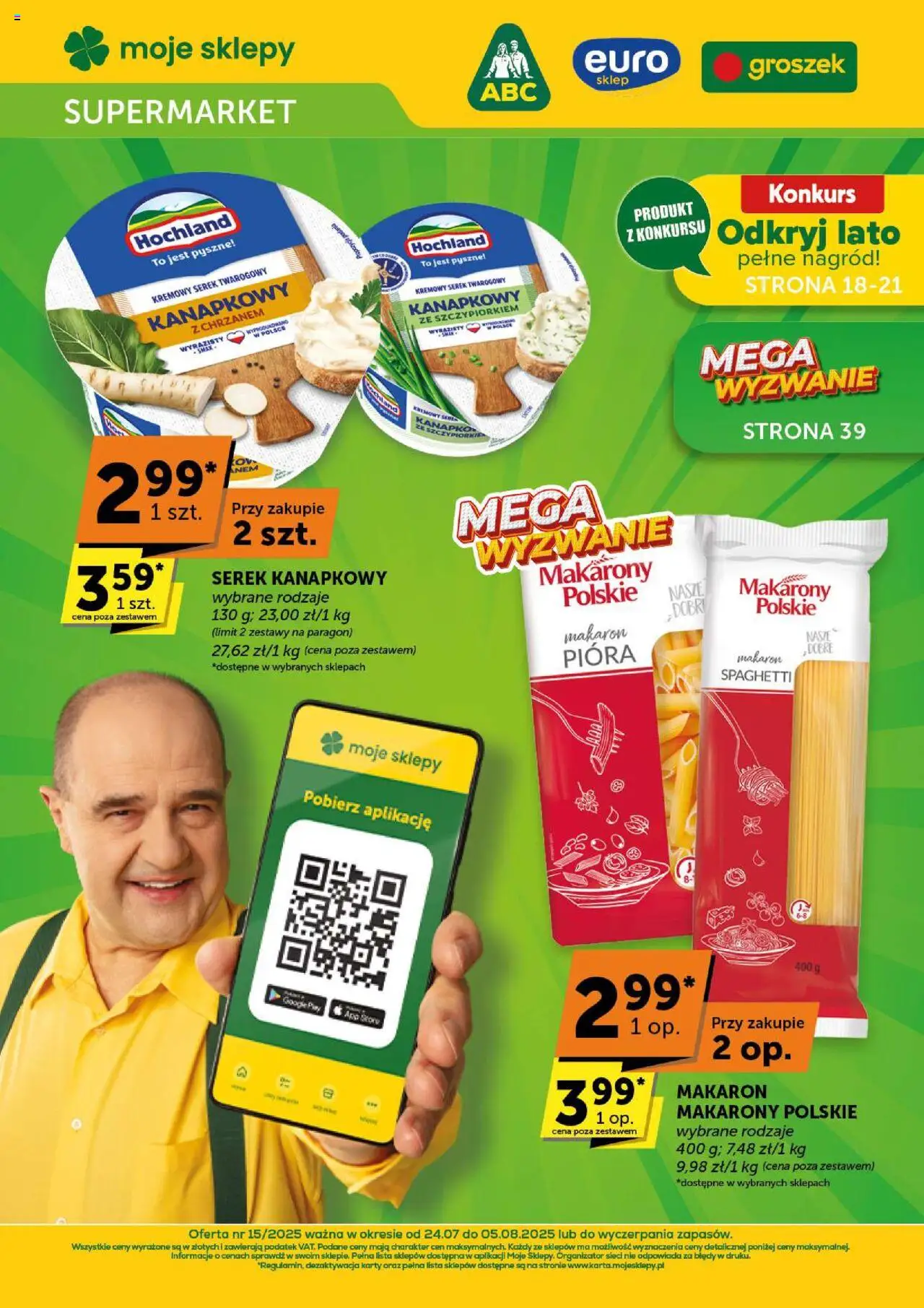 Euro Sklep Gazetka od 24.07.2025 | Strona: 1 | Produkty: Groszek, Serek, Makarony, Makaron