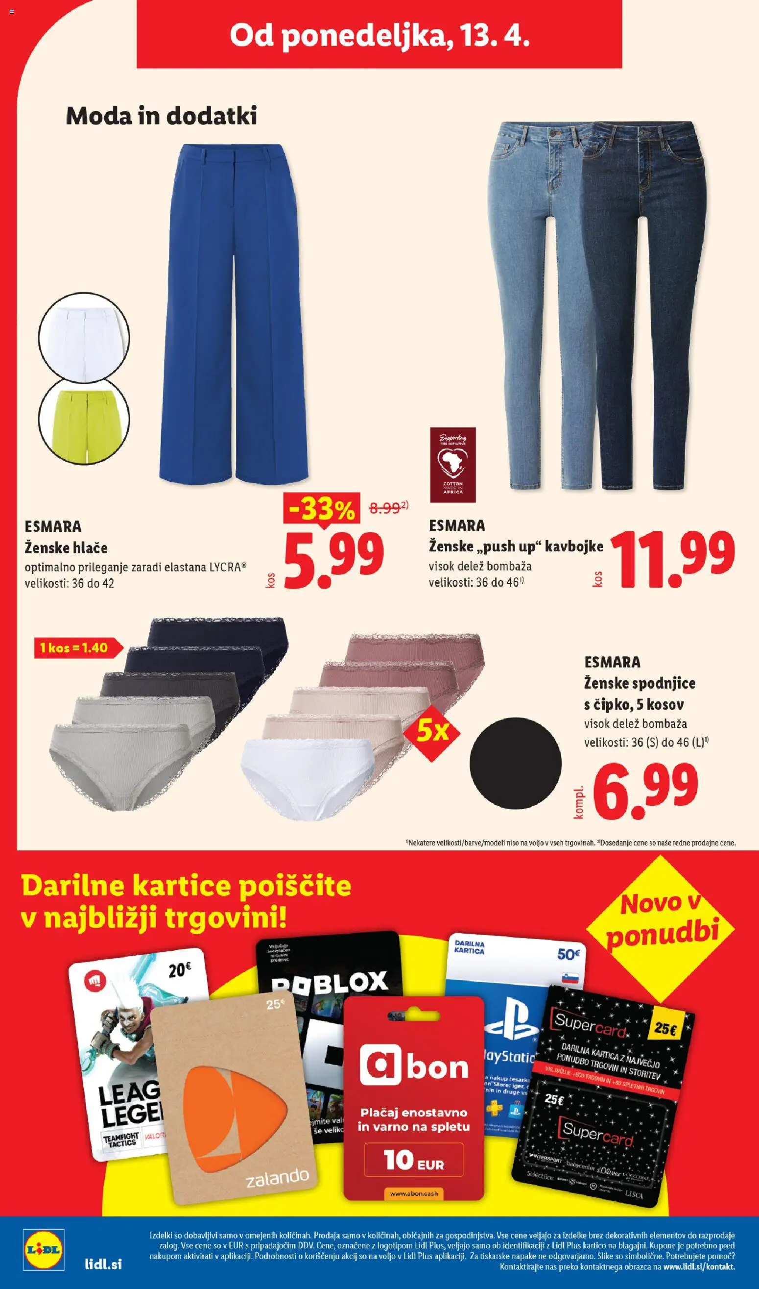 Novi Lidl katalog ponudbe – veljaven od 09.04.2026 | Stran: 62 | Izdelki: Spodnjice, Kos, Hlace, Kavbojke